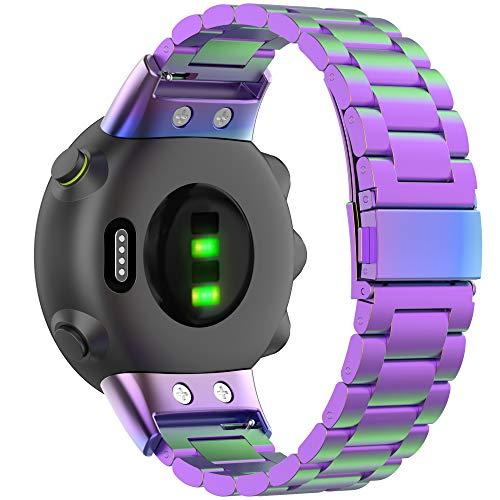 Bangyee Compatible with Garmin Forerunner 45, Forerunner 45S Watch Bands for Women Men, Stainless Steel Metal Replacement Band Straps Wristbands Bracelet for Garmin Swim 2, Forerunner 45 (Purple)