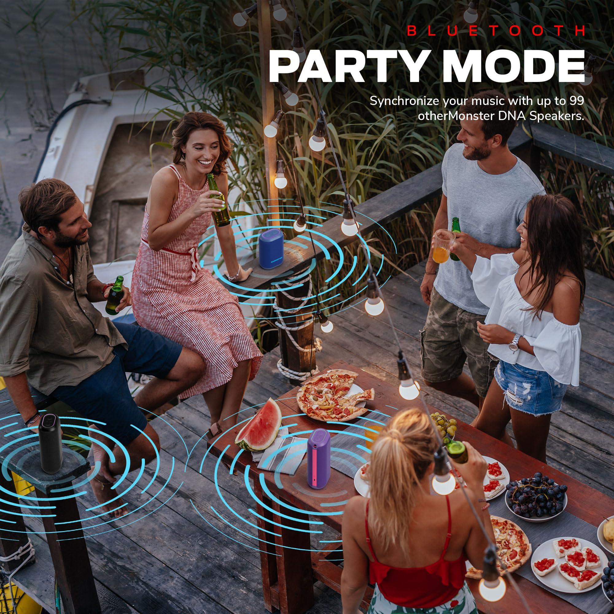 Monster Monster DNA One Portable Bluetooth Speaker, Loud Portable Speaker with 360 Bass Sound and 10W Qi Certified Wireless Charging Pad, IP67 Waterproof- for Travel, Indoor and Outdoor Use