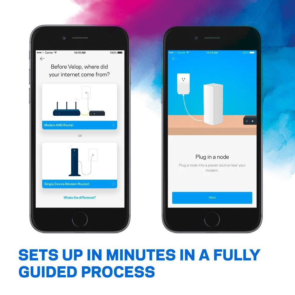Linksys Linksys Velop Mesh Home WiFi System, 6,000 Sq. ft Coverage, 60+ Devices, Speeds up to (AC2200) 2.2Gbps - WHW0303