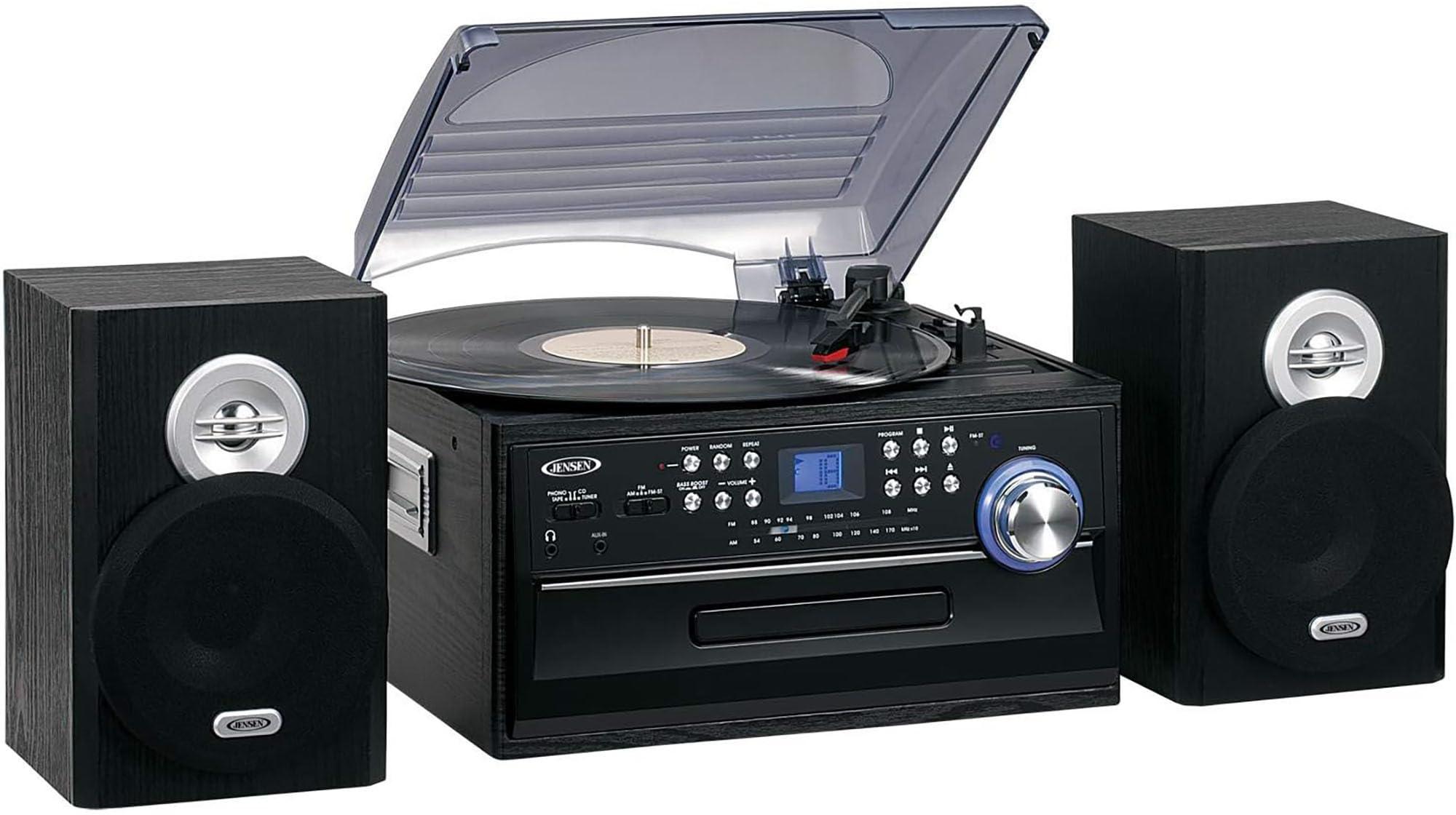 Jensen JENSEN JTA-475B 3-Speed Stereo Turntable with CD System, Cassette, and AM/FM Stereo Radio