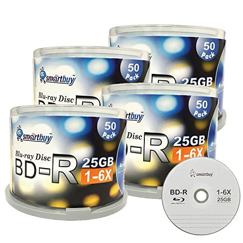 Smart Buy Smartbuy 200 Pack Bd-r 25gb 6X Blu-ray Single Layer Recordable Disc Logo Top Blank Data Video Media 200 Disc Spindle