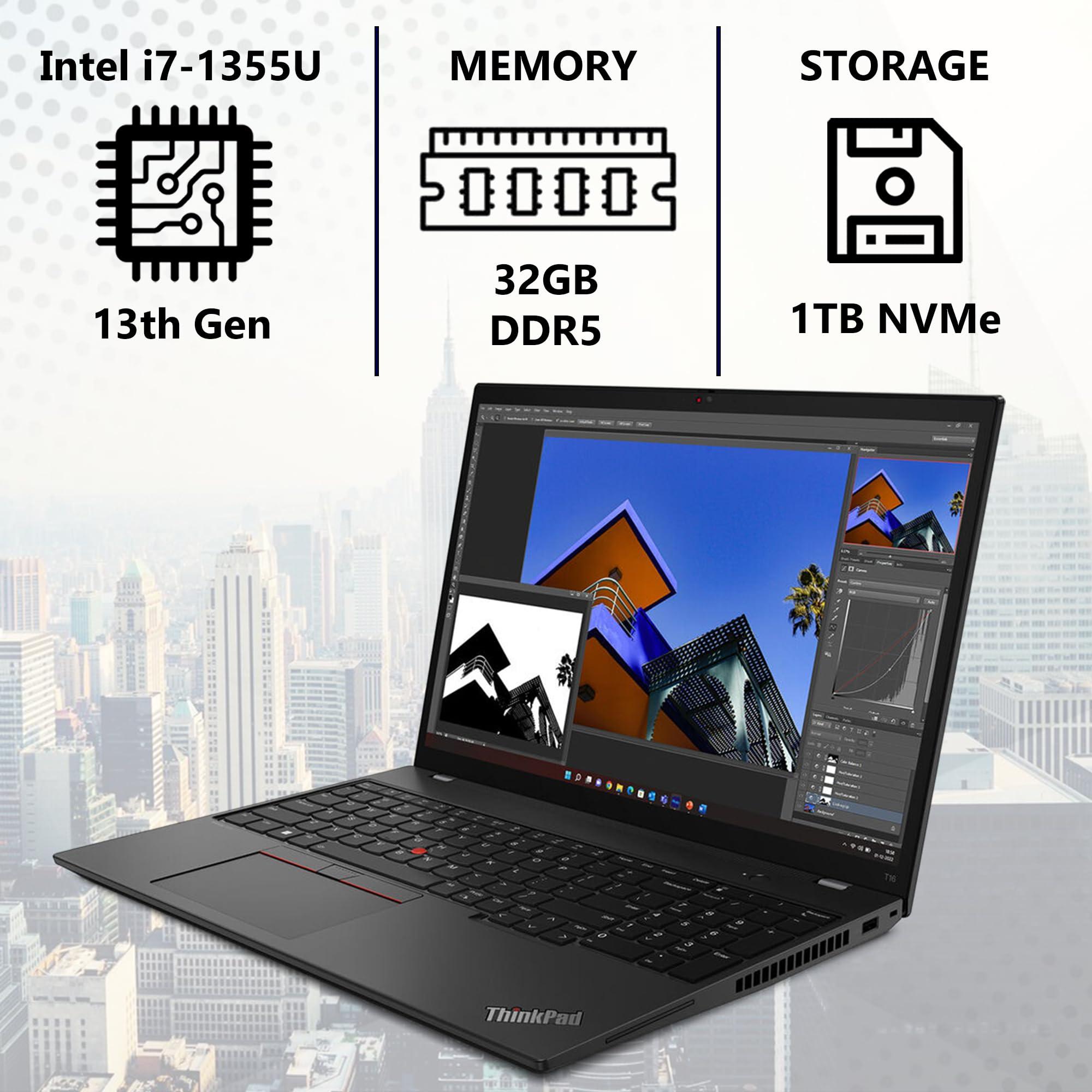 Lenovo Lenovo ThinkPad T16 Gen 2 Business Laptop 16 FHD+ IPS Display, Intel 10 Core i7-1355U, 32GB DDR5, 1TB NVMe, HD Webcam, WiFi 6, BT, RJ-45, HDMI, Win 11 Pro, AI Copilot, Black w/USB Drive