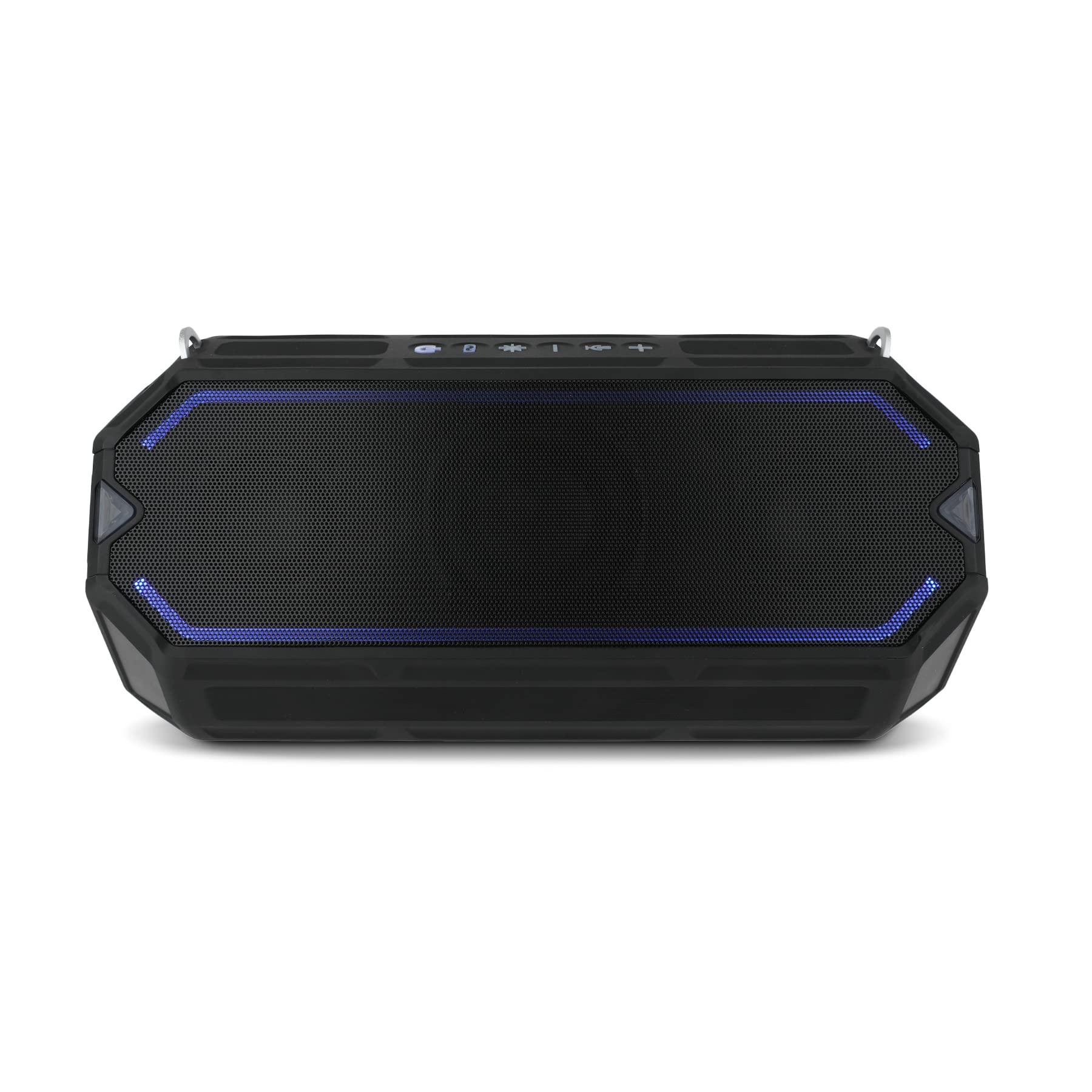 Altec Lansing Altec Lansing HydraShock Bluetooth Speaker USB Type-C Rechargeable Portable Speaker Wireless Charger for Phone, Stereo Speaker w/LED Lights for Pool Beach Hiking Camping, 20 Hour Playtime (Black)