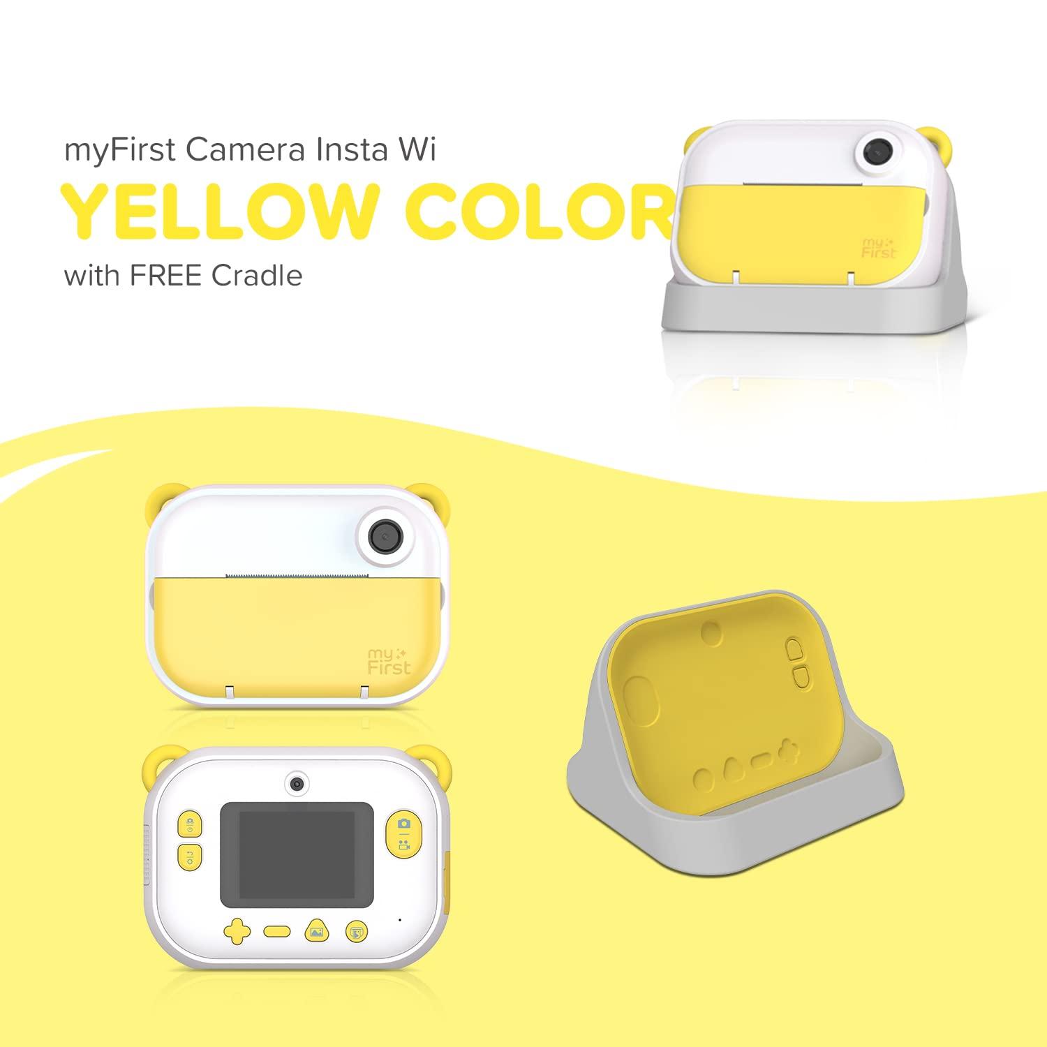 Oaxis myFirst Camera Insta Wi - Kids Digital Camera Instant Print, Label Maker, Unlimited Printing, 12MP Photos 1080P Video and Selfie Lens, Memory Card, Neck Lanyard, for Kids 3-12 (Yellow)
