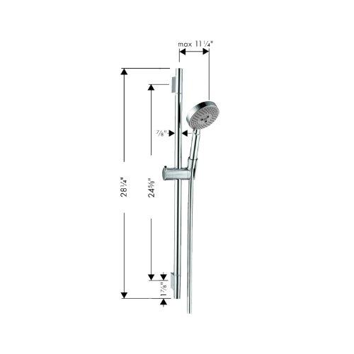 hansgrohe hansgrohe 4266000 Unica S 24-Inch Wall Bar Set with Multi-Function Hand Shower and 63-Inch Techniflex Hose, 28 1/4 Inch Length, Chrome