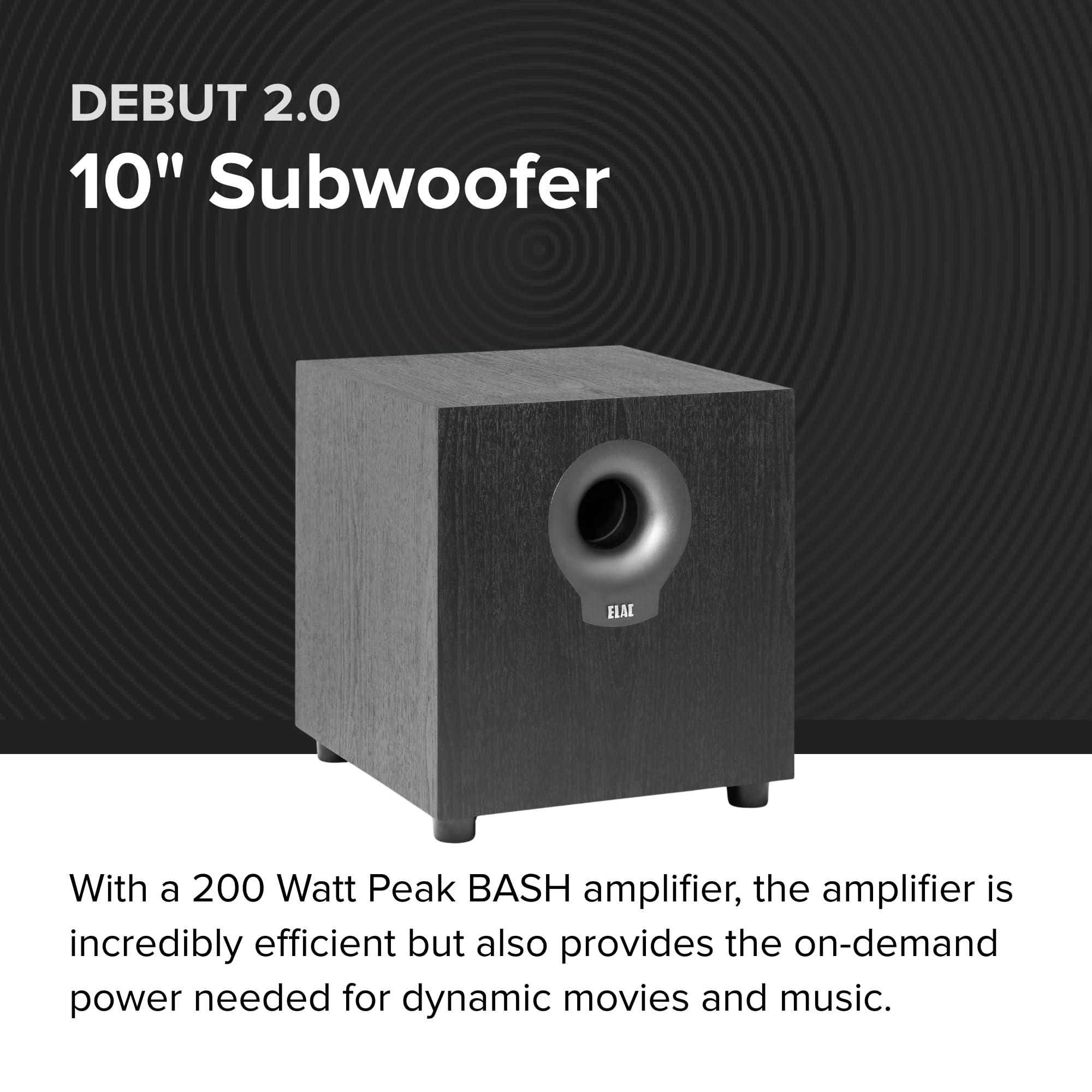 ELAC ELAC Debut 2.0 S10.2 10 Powered Subwoofer, Black - Custom Driver & 200-Watt Peak BASH Amplifier - Braced MDF Cabinets