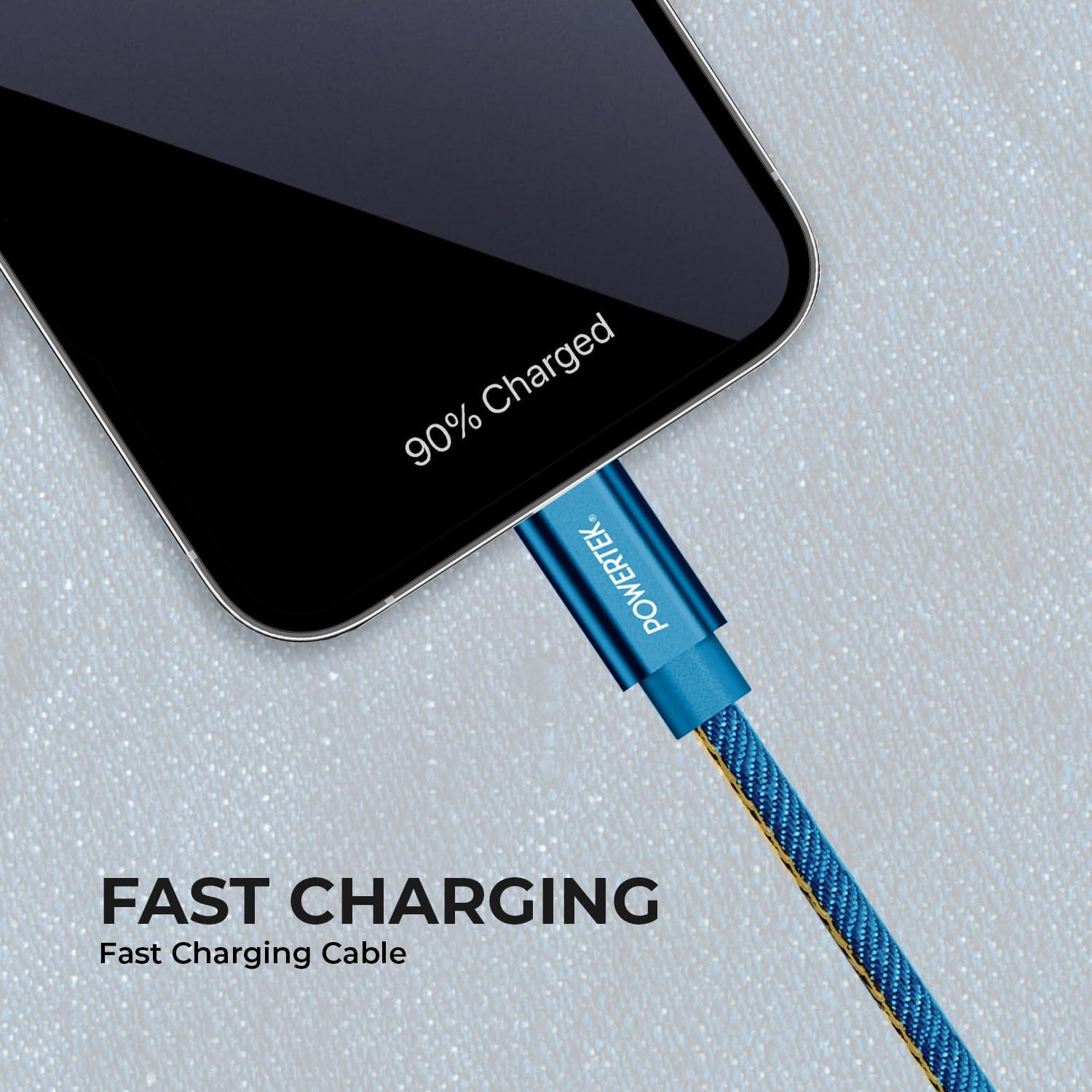 LIQUIPEL LIQUIPEL Powertek Type-C Fast Charger Cable, 6ft USB to Type-C for Galaxy, MacBook, and More, Denim (Blue)