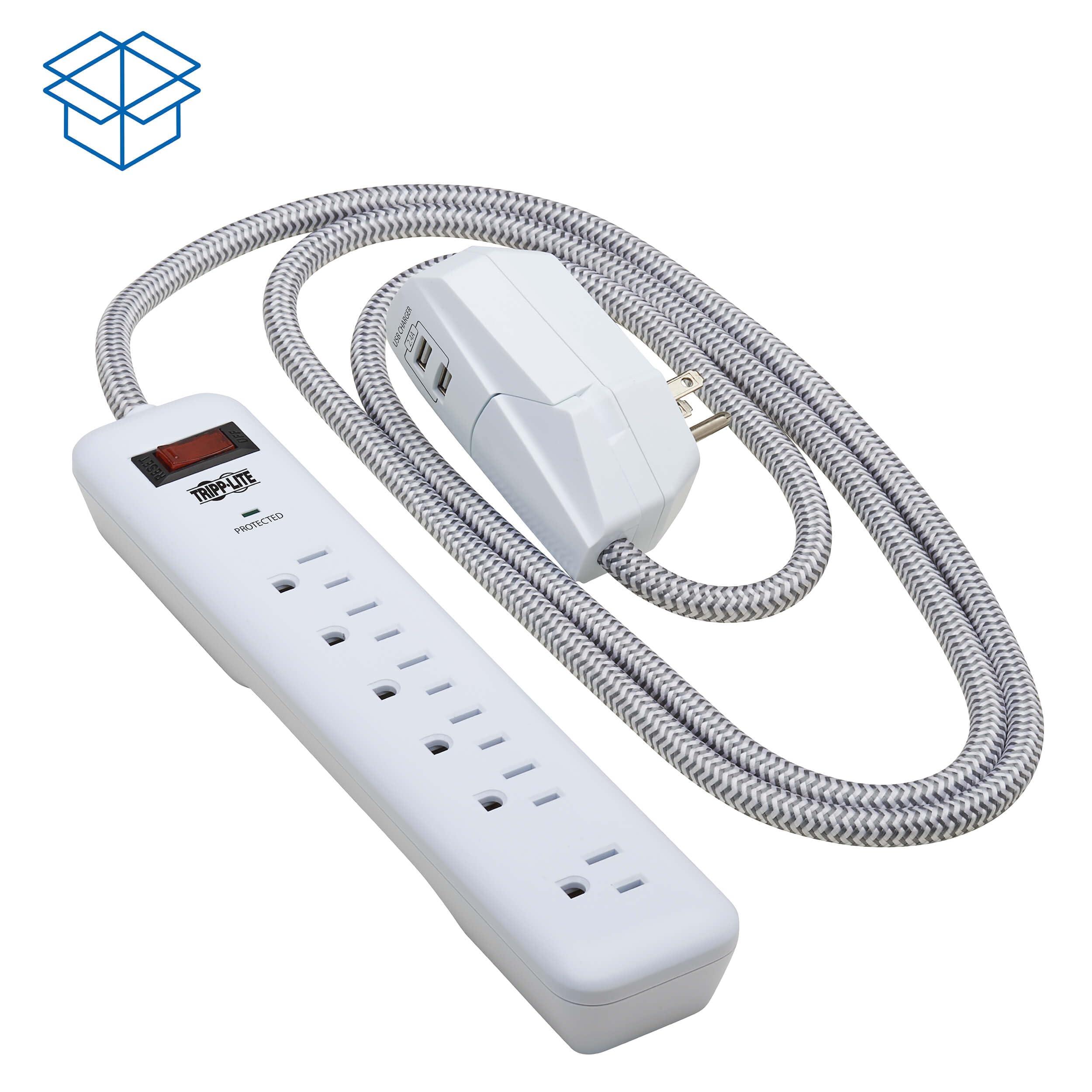 Tripp Lite Tripp Lite Surge Protector Power Strip 7-Outlet with 2 USB Ports 6ft Cord White (TLP616USB)