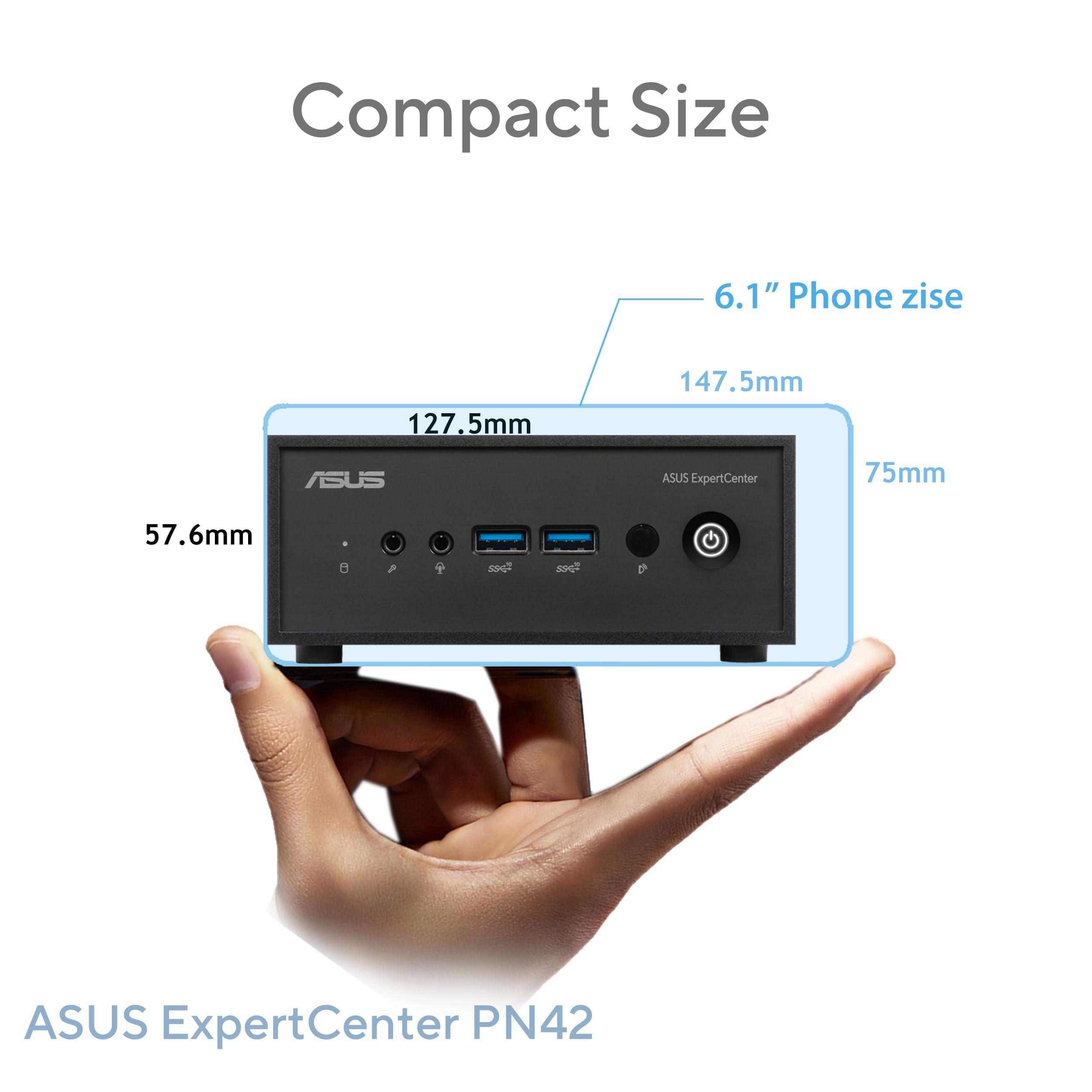 ASUS ASUS ExpertCenter PN42 Fanless Mini PC Barebone with Intel 12th gen Quad Core N100, Dual 4K Support, Dual LAN, 7 x USB, COM Port, WiFi 6E, Bluetooth, VESA Mount
