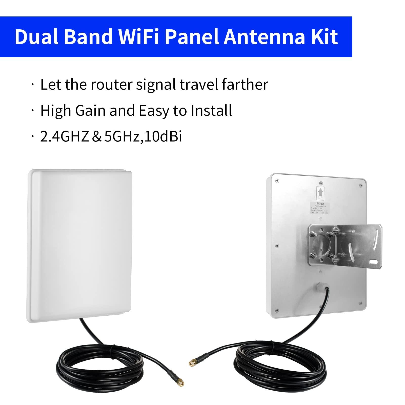 eifagur Outdoor 15dBi Dual Band WiFi 2.4GHz 5GHz 5.8GHz Long-Range Directional Panel Antenna with 10Ft Cable for WiFi Router Wireless Network Card Security IP Camera Video Surveillance Monitor, Eifagur