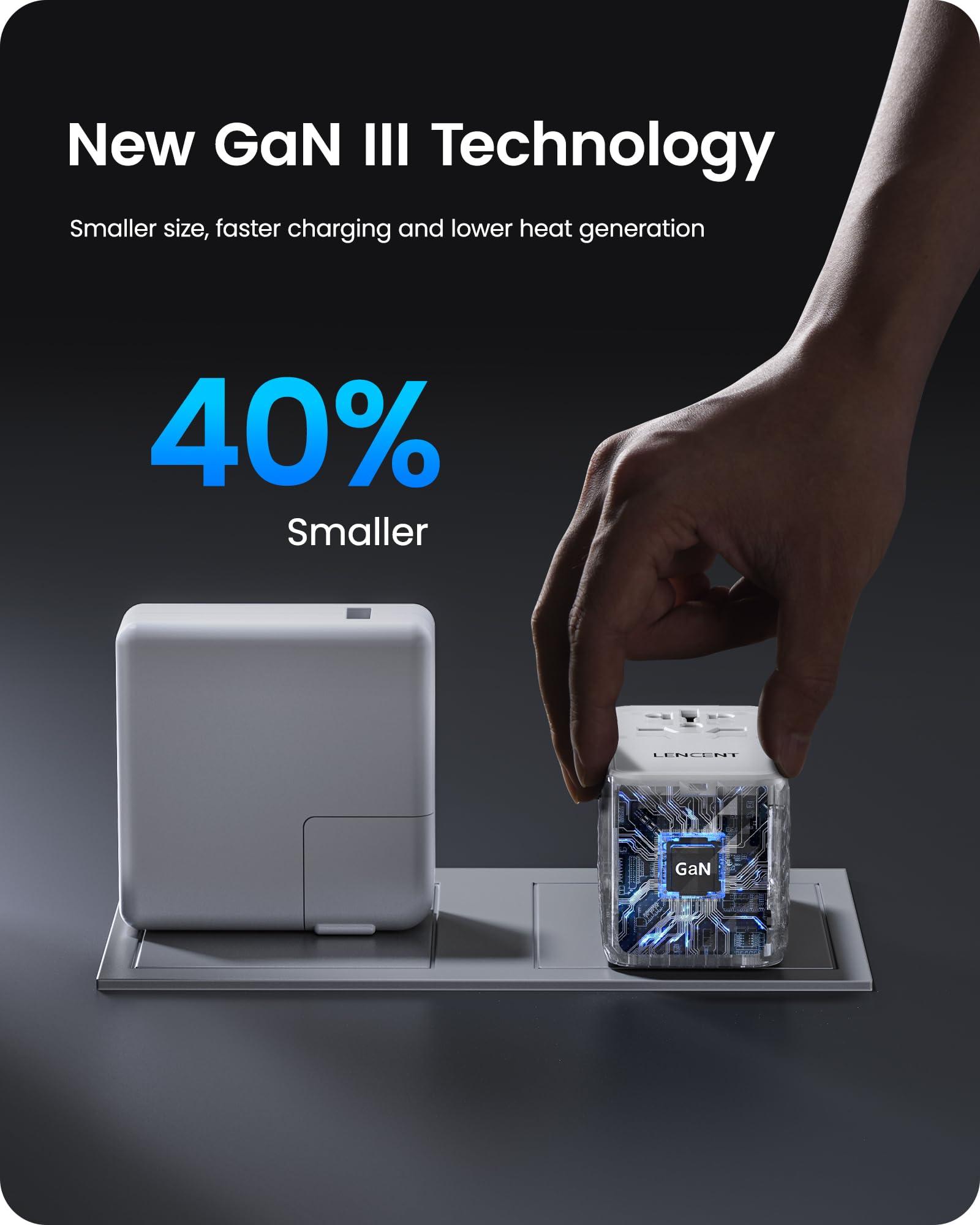 LENCENT LENCENT 140W International Travel Adapter, GaN Universal Travel Adapter with 1 USB-A & 3 Type C Power Adapter, Fast Charger for Phone,Laptops, Worldwide Plug Adapter for USA/UK/EU/AUS, White