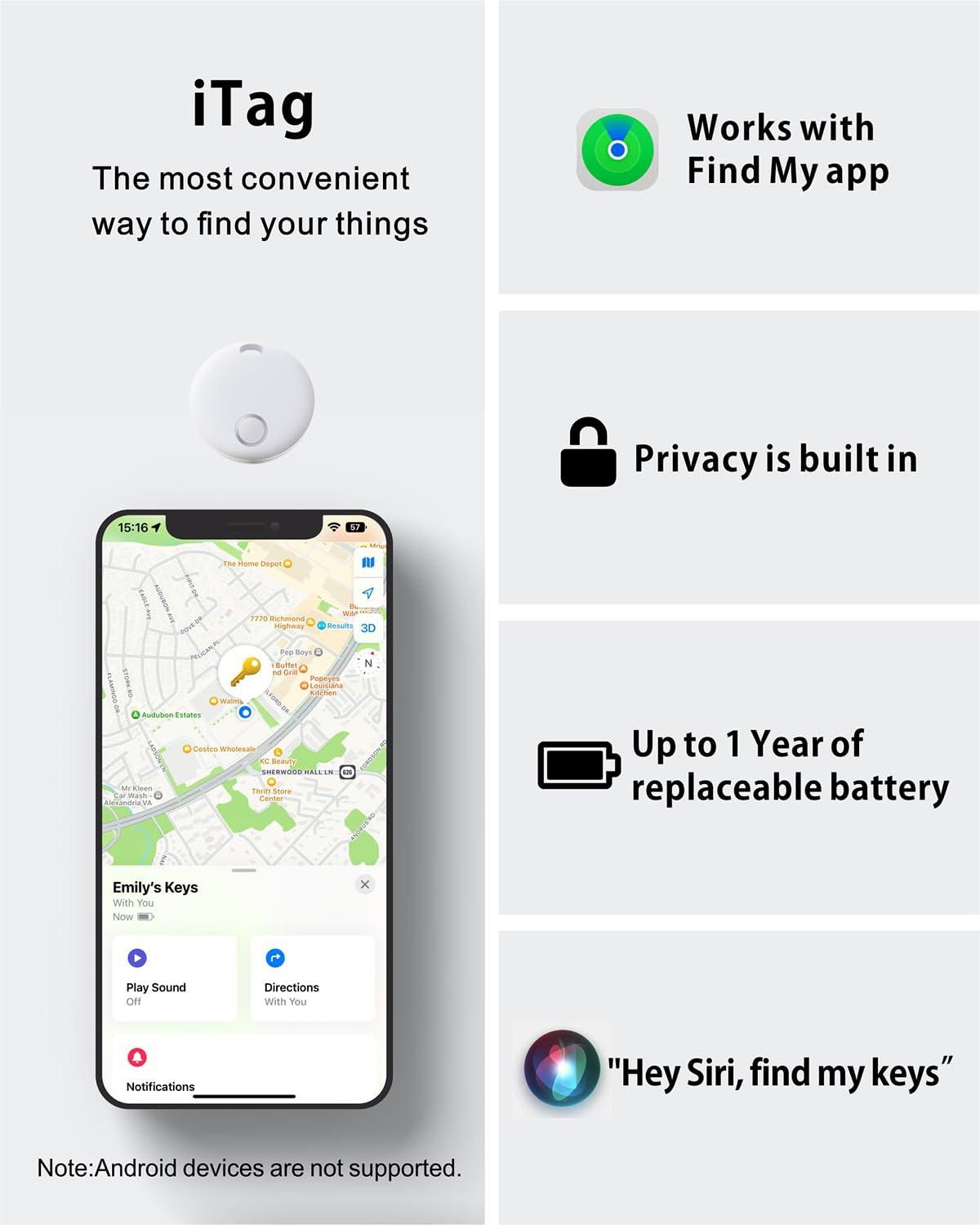 Reyke Reyke Smart Tag, Bluetooth Luggage Tracker, Works with Apple Find My (iOS Only), Item Locator for Key, Luggage, Backpack, Wallet, IP67 Waterproof, 4 Pack White