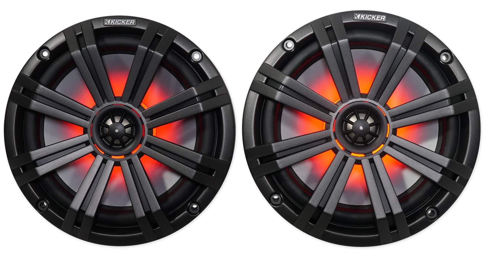KICKER (1) Pair Kicker 45KM84L Boat Speakers w/LED's KM8 Bundle with (1) Pair Rockville MAC80W 7.7" Wakeboard Tower Speaker and (1) 1.75" Compatible with Polaris RZR Speakers Enclousres (3 Items)