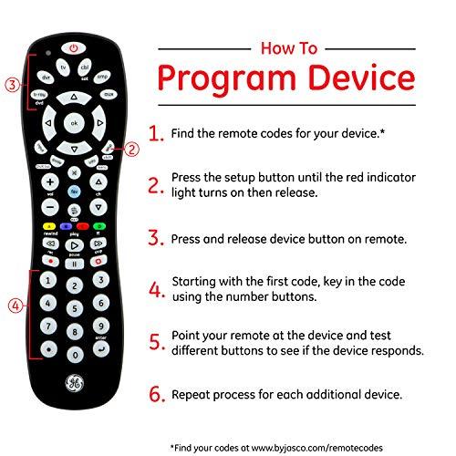 GE home electrical GE Universal Remote Control for Samsung, Vizio, Lg, Sony, Sharp, Roku, Apple TV, TCL, Panasonic, Smart TVs, Streaming Players, Blu-Ray, DVD, 6-Device, Black, 34459