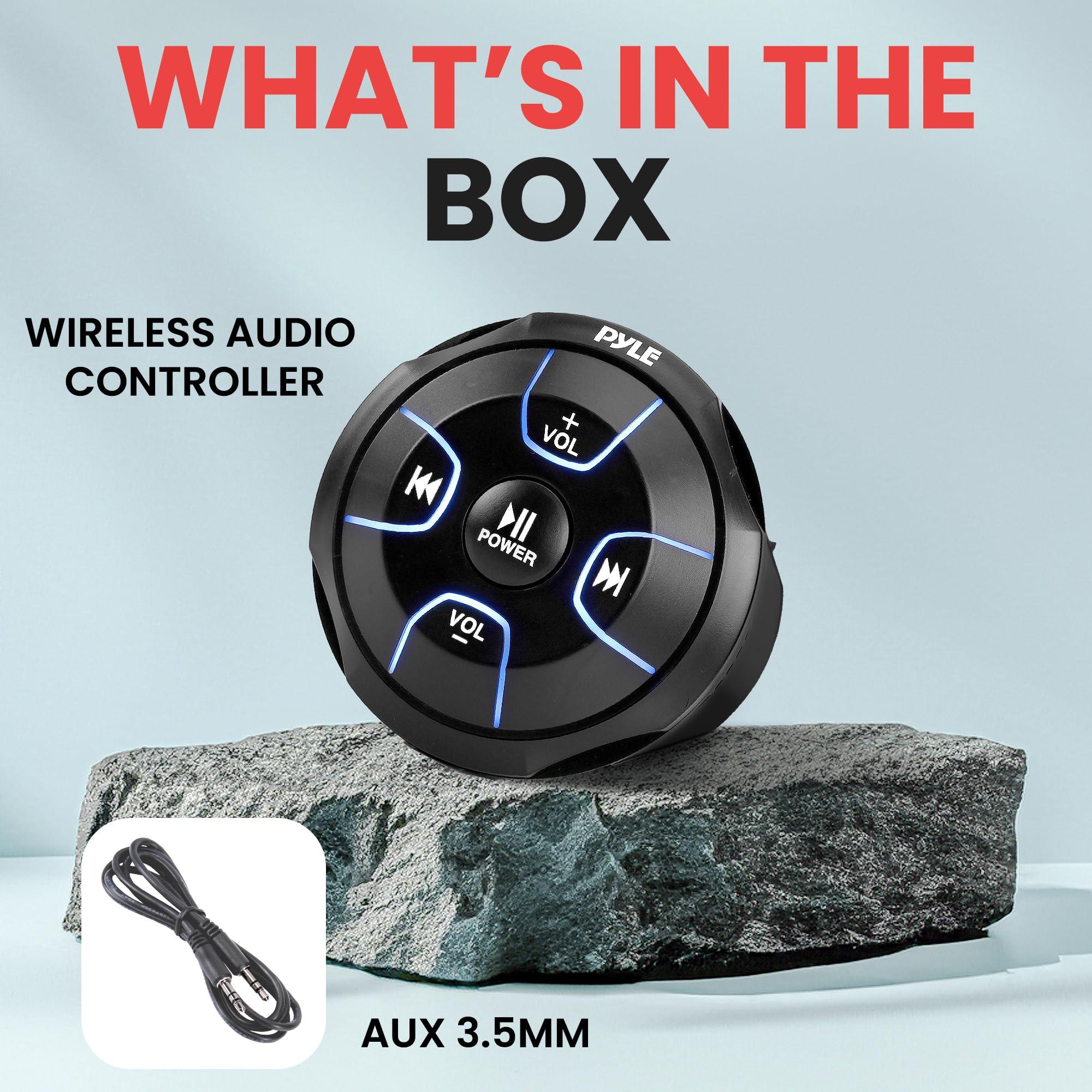 Pyle Pyle Amplified Wireless Bluetooth Audio Controller - 300 Watt Bluetooth Media Button, Waterproof Marine Receiver Remote Control W/Aux, Mount for Car Truck Boat Marine Powersport Vehicles - PLMRBT18