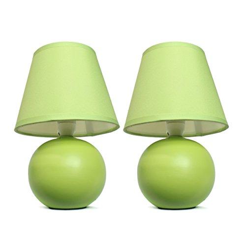 Simple Designs Simple Designs LT2008-GRN-2PK Mini Ceramic Globe Table Lamp 2 Pack Set with Matching Fabric Shade, Green
