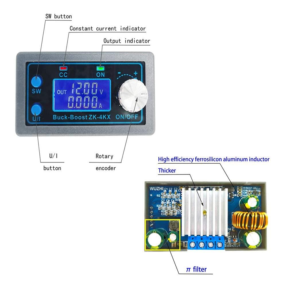 TKXEC DC DC Buck Boost Converter Variable Voltage Regulator CC CV 0.5-30V 4A 5V 6V 12V 24V Power Module Adjustable Voltage Regulated Laboratory Power Supply