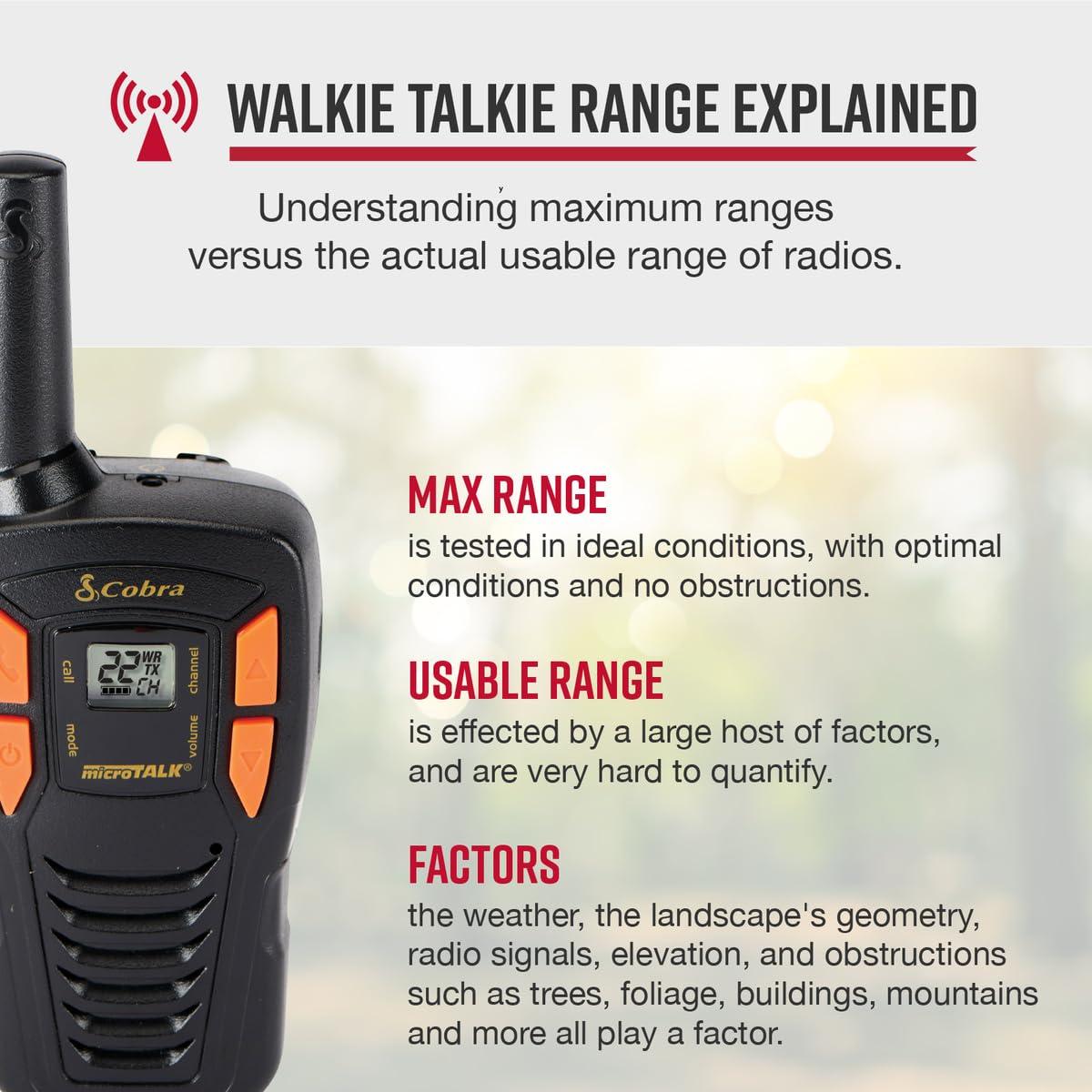 Cobra Cobra ACXT145-3 Compact Walkie Talkies - Rechargeable, Lightweight, 22 Channels, Long Range 16-Mile Two-Way Radio Set (3-Pack), Black