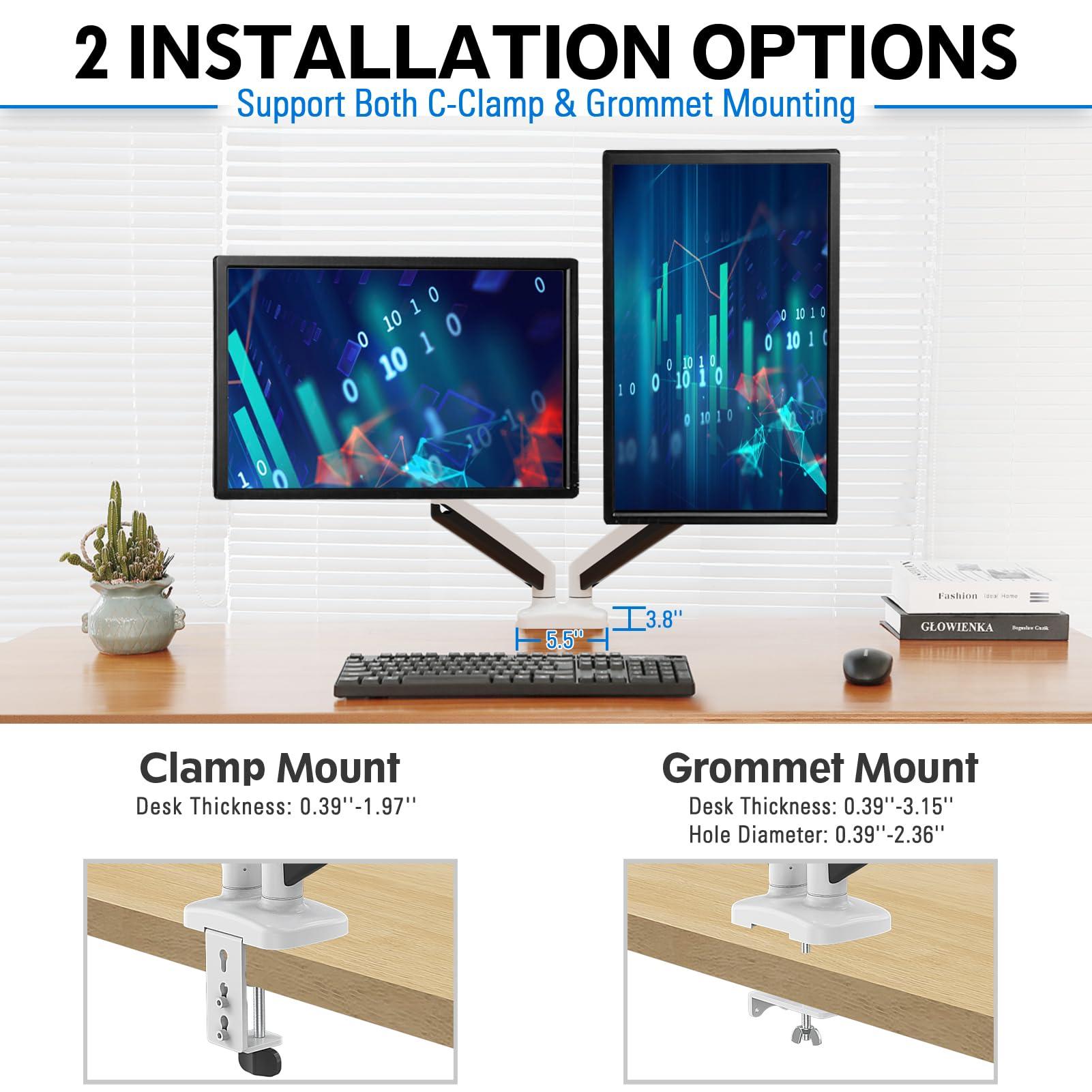 MOUNTUP MOUNTUP White Single Monitor Desk Mount & White Dual Monitor Desk Mount Bundle