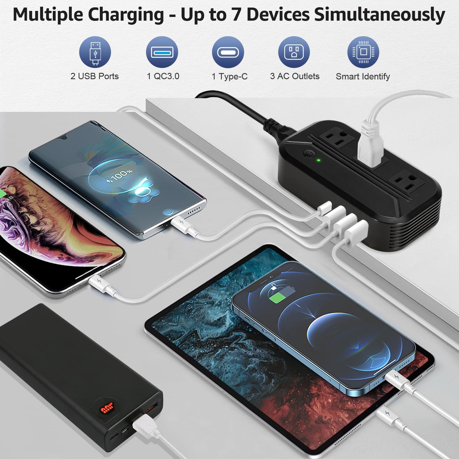 Easton Inc Voltage Converter 2300W International Power Converter Step Down 220v/240v to 110v/120v Travel Adapter Transformer w/ 4 USB 3 AC Outlets 7 Worldwide Plug Adapters EU/US/AU/IT/UK/India/South Africa