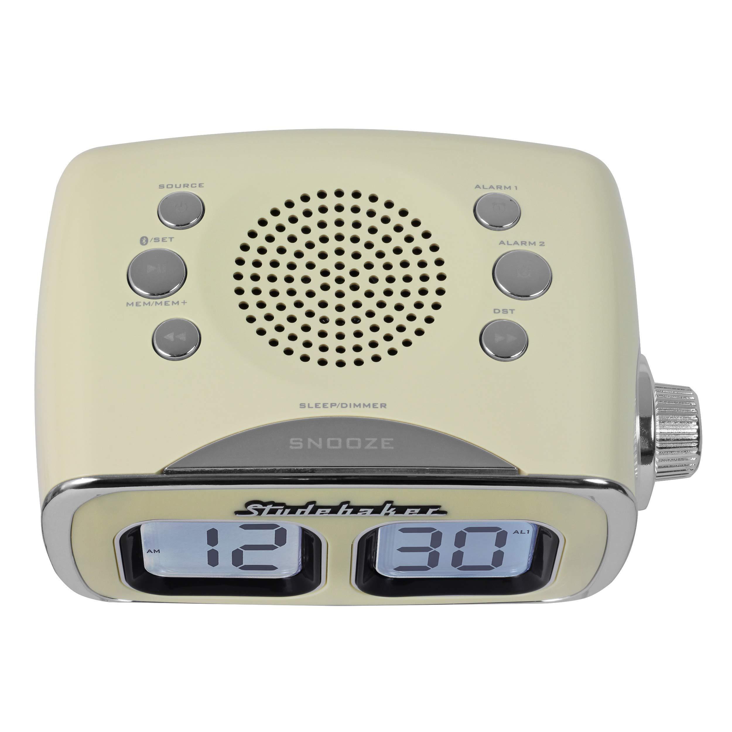 Studebaker Studebaker Large Display LCD AM/FM Retro Clock Radio USB Bluetooth Aux-in Bedroom Kitchen Counter Small Footprint (Cream)