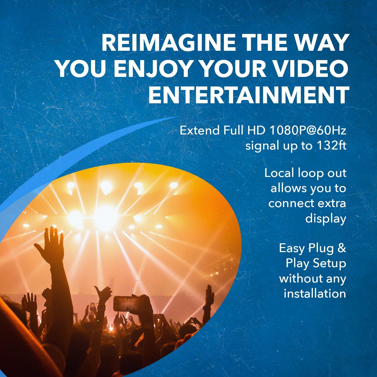 OREI OREI HDMI Extender Splitter 1 In 8 Out over CAT6/7 Cable 1080P@60Hz with EDID Management - Up to 165 Ft - Loop Out - IR Control - Low Latency