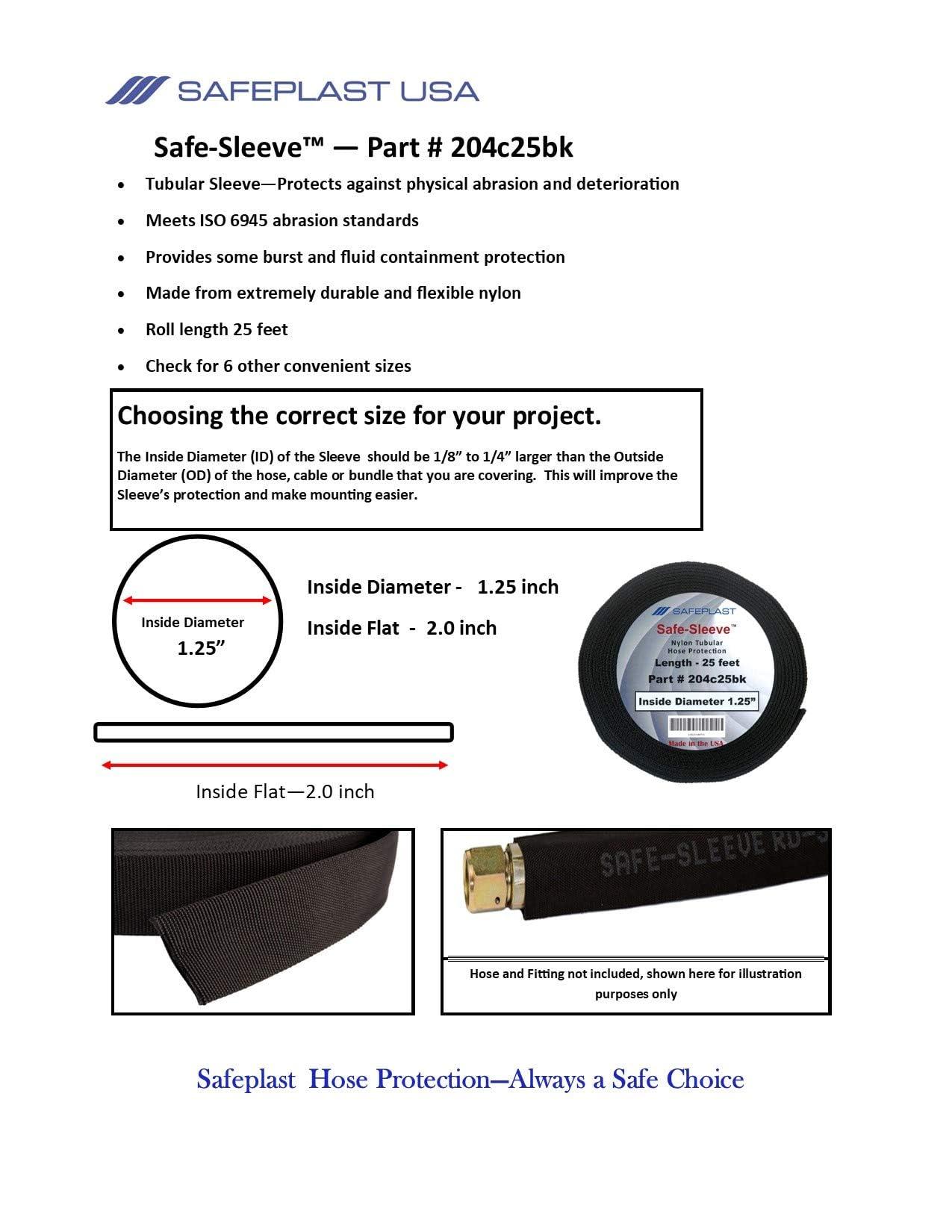 Safe-Sleeve Caplugs PTPS Series Safeplast Safe-Sleeve Nylon Hose Sleeve, Black Polyester, 1.25" ID x 25' L Abrasion Reduction, Burst and UV Guard, Fire Safe, MSHA Approved (204c25BK)
