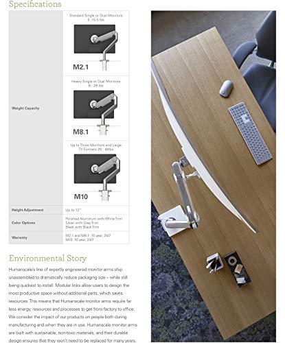 Humanscale Humanscale M8.1 Adjustable Dual Monitor Arm with Crossbar and Handle Two-Piece Clamp Mount Base Silver with Gray Trim - M81CMSBHG