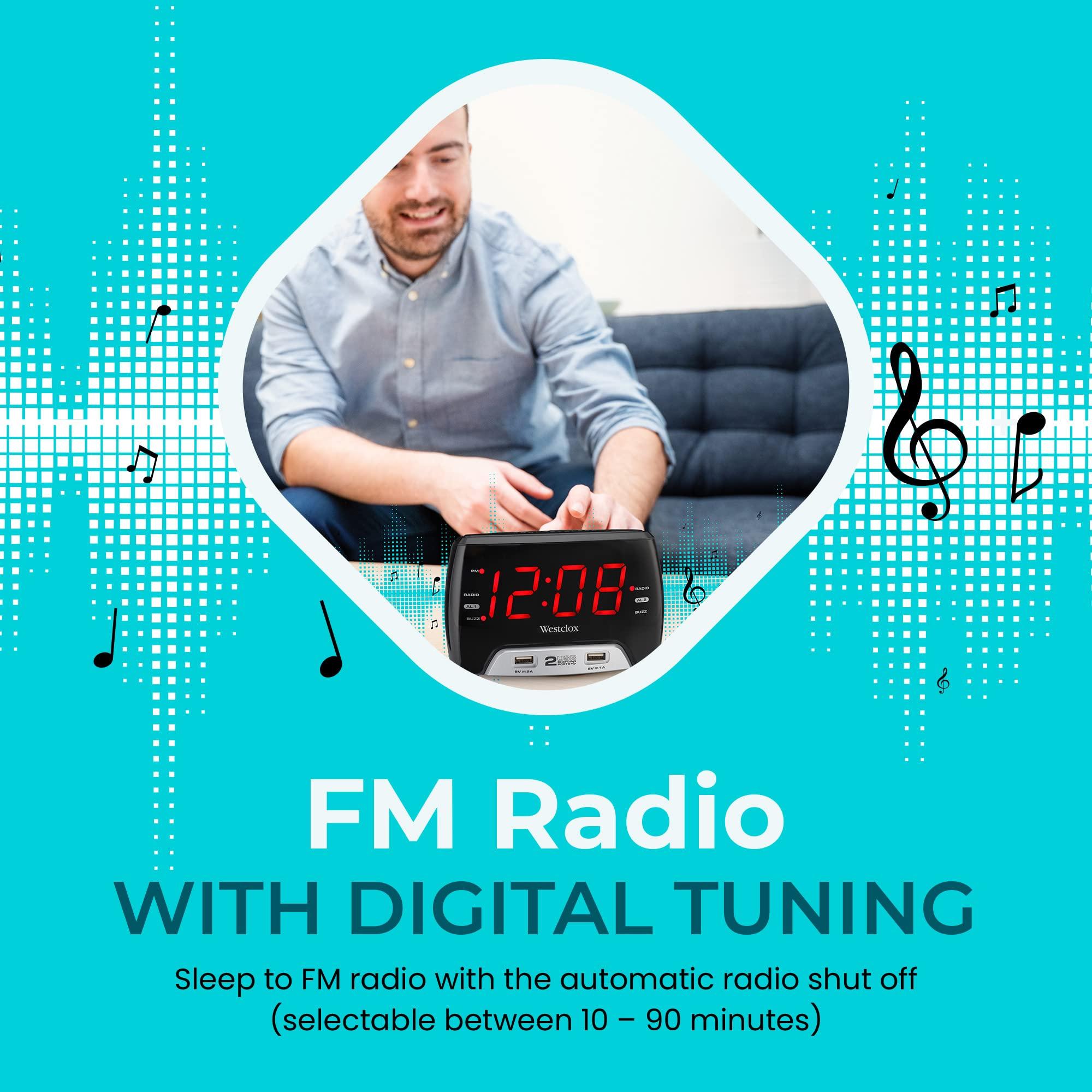 Westclox Westclox Basic Large 1.4 red LED Digital FM Clock Radio 2 USB Charging Port with Fast Charge for Bedroom, Home or Office Model# 80227WM