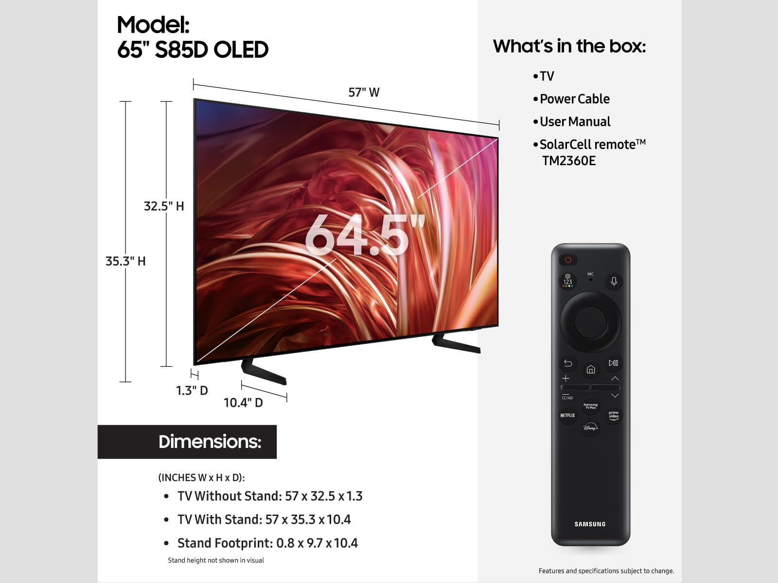 SAMSUNG SAMSUNG 65-Inch Class OLED 4K S85D Series HDR Smart TV w/Dolby Atmos, Object Tracking Sound Lite, Contour Design, Motion Xcelerator, Real Depth Enhancer, Alexa Built-in (QN65S85D, 2024 Model)