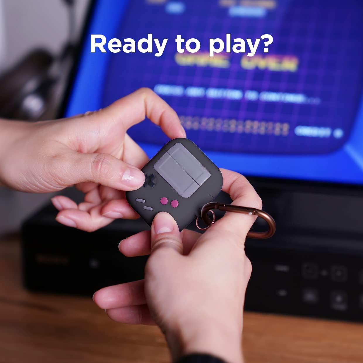 elago elago AW5 Compatible with AirPods Case 1 & 2, Classic Game Player Design Case with Keychain, Durable Silicone Construction (Dark Grey) [US Patent Registered]