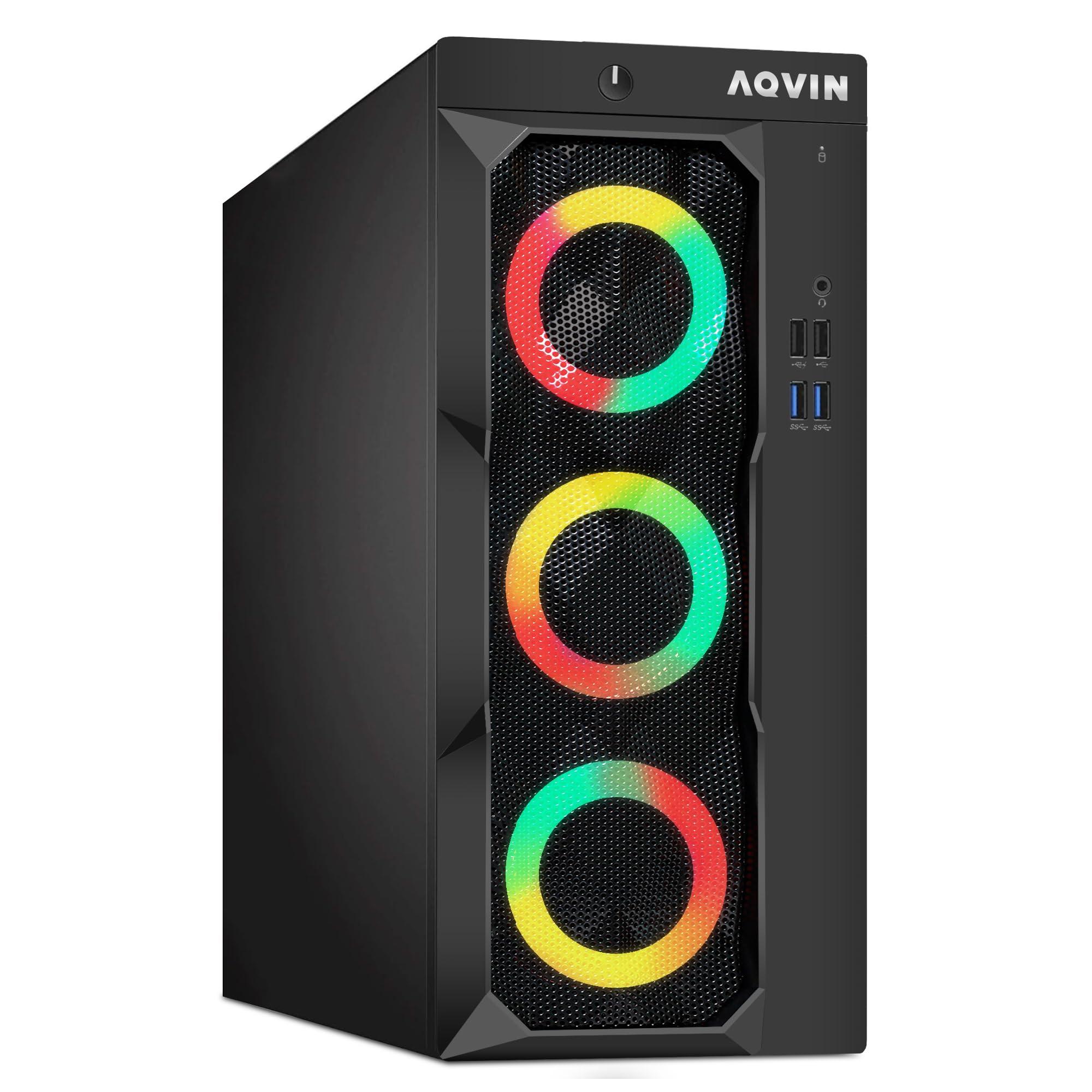 AQVIN AQVIN Gaming Desktop Tower PC LuminaRings - Intel I7 Processor 4.60Ghz, RTX 3050 6GB HDMI, 32GB RAM, 1TB SSD, 24 Inch Curved Gaming Monitor, WiFi, Windows 11 Pro - Renewed