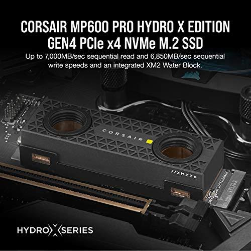 Corsair Corsair MP600 PRO Hydro X Edition 2TB M.2 NVMe PCIe x4 Gen4 SSD (Up to 7,000MB/sec Sequential Read & 6,550MB/sec Sequential Write Speeds, High-Speed Interface, Hydro X Series XM2 Water Block) Black