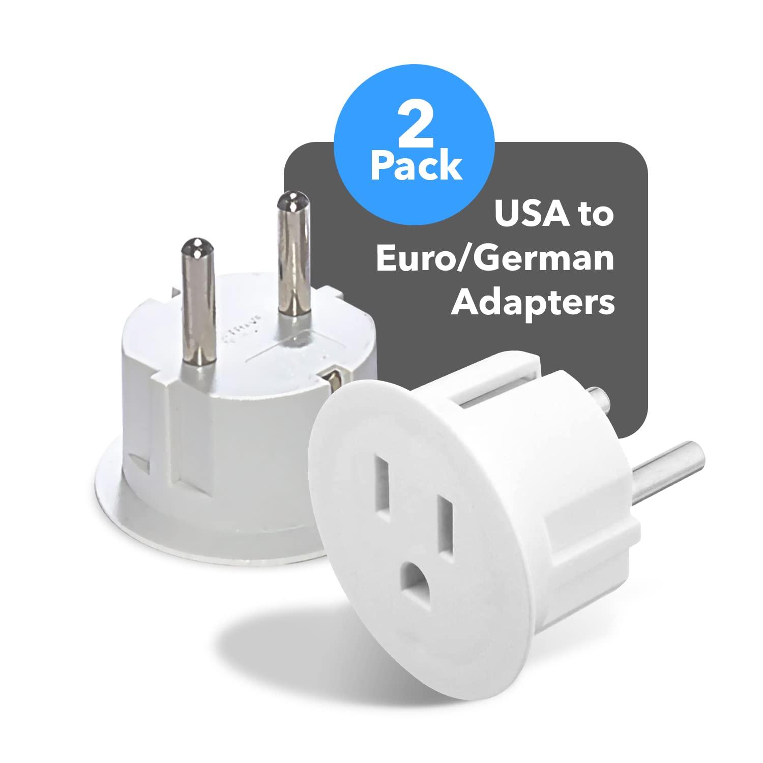 OREI OREI American USA To European plug adapter Type E/F schuko plug adapter - Use in Germany, France, & more - CE Certified For Mobile, Laptop & Camera Chargers - 2 Pack