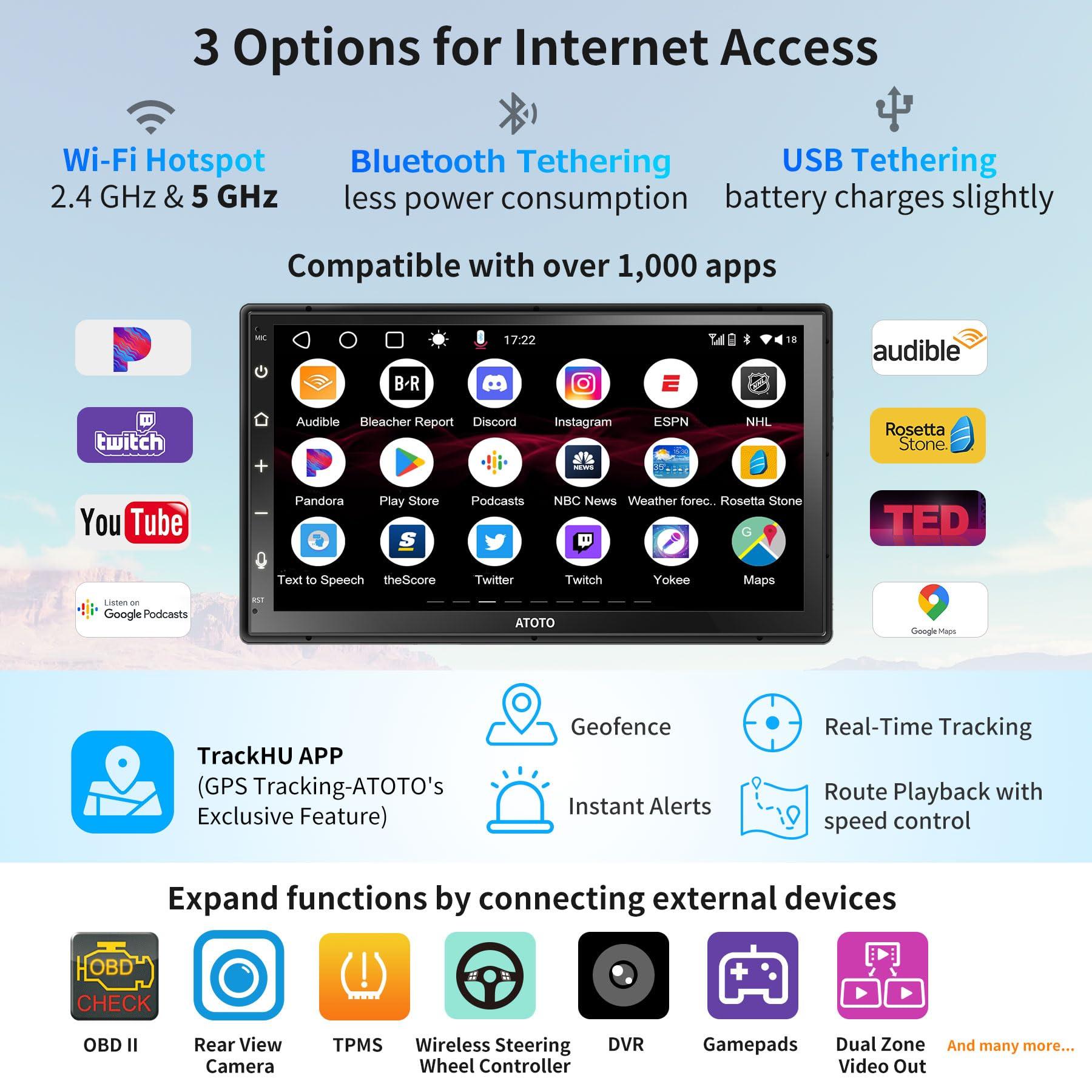 ATOTO ATOTO A6PF 7inch Double DIN Android Car Stereo QLED Touchscreen, Wireless CarPlay & Wireless Android Auto, MirrorLink, GPS Tracking, Dual Bluetooth, WiFi/BT/USB Tethering, HD LRV, 2G+32G, A6G2B7PF