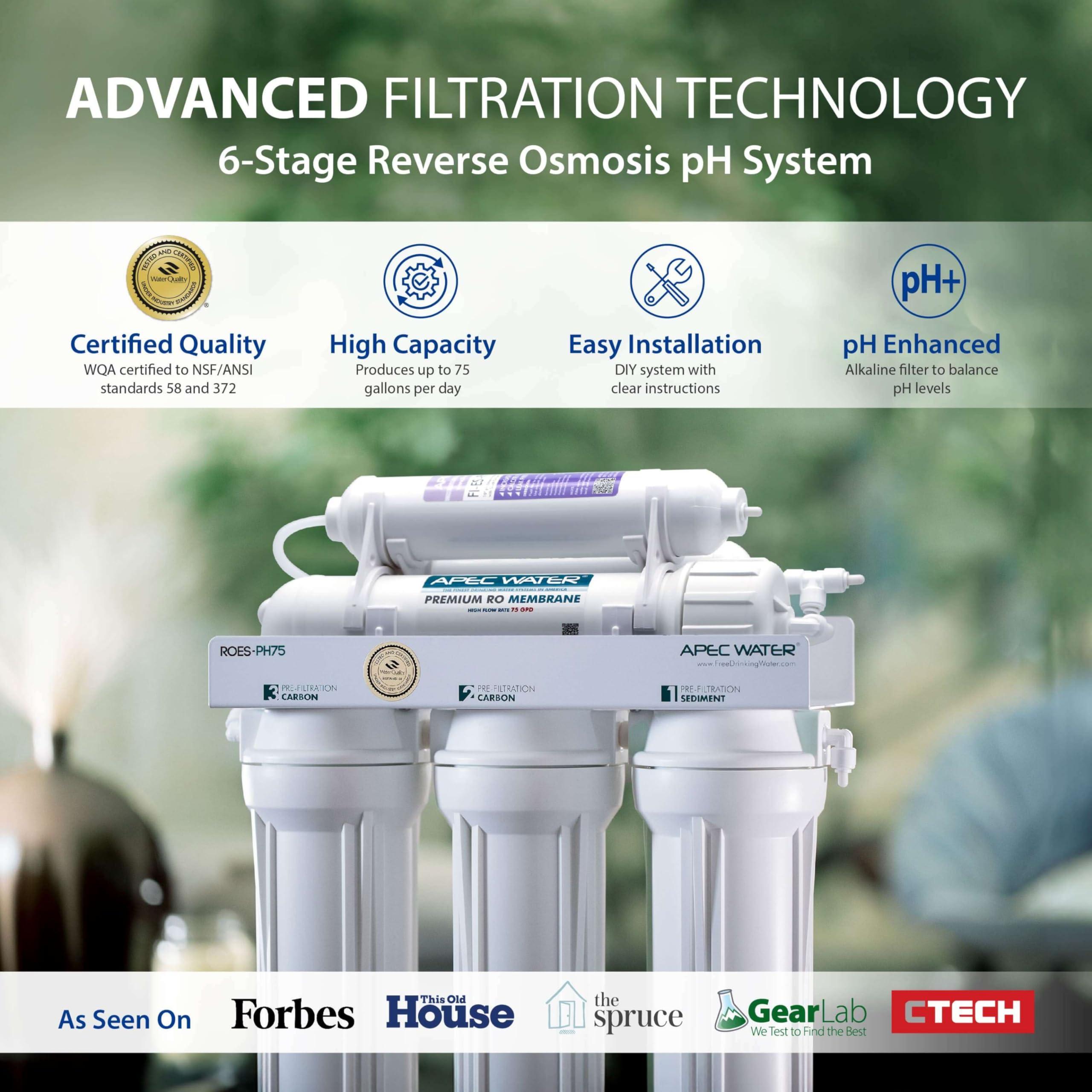 APEC Water Systems APEC Water Systems ROES-PH75 Essence Series Top Tier Alkaline Mineral pH+ 75 GPD 6-Stage Certified Ultra Safe Reverse Osmosis Drinking Water Filter System