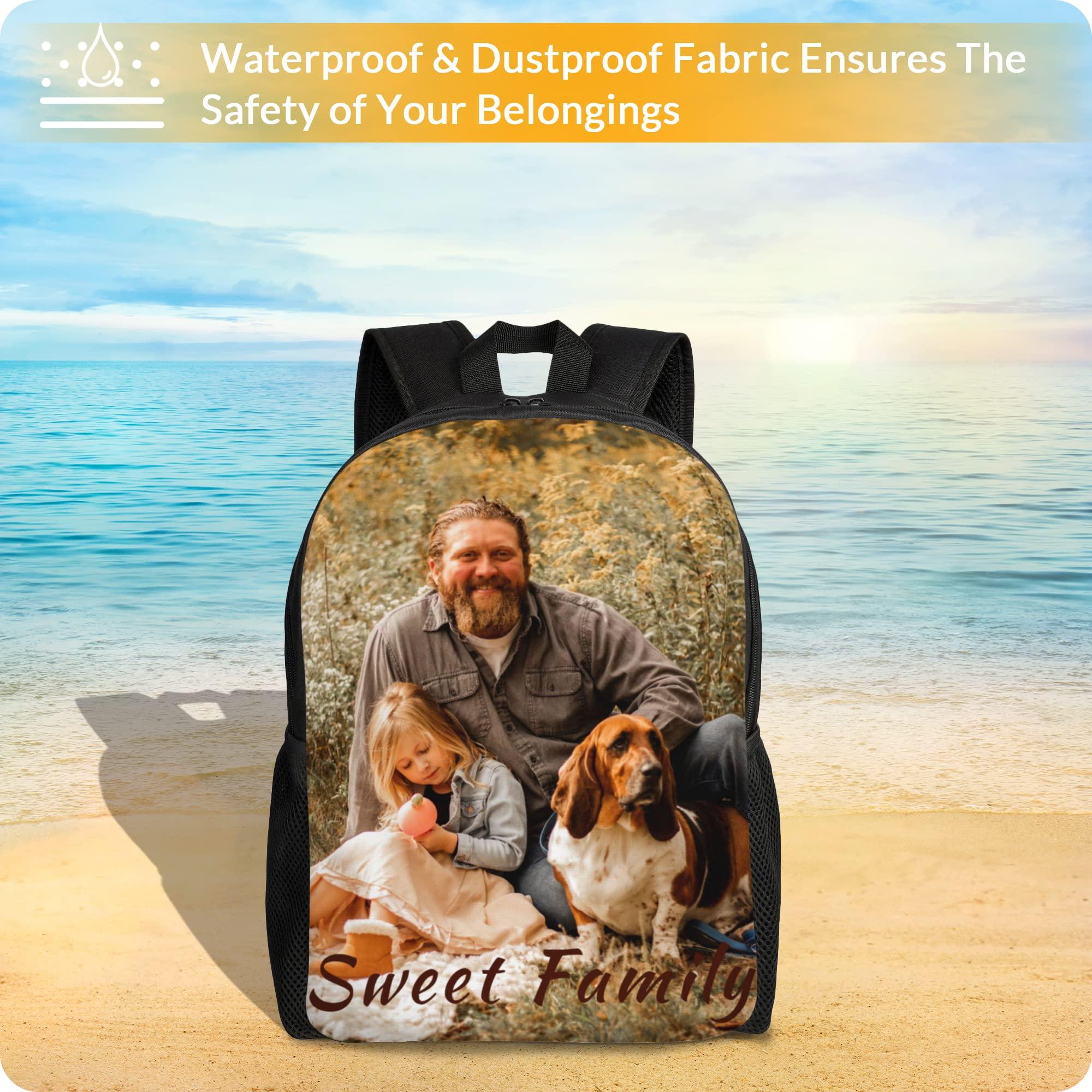 Boneker Boneker Custom Backpack Personalized Backpack with 1-9 Photo Customize Your Image Text Name Logo Waterproof Laptop Bag (1 Photo)