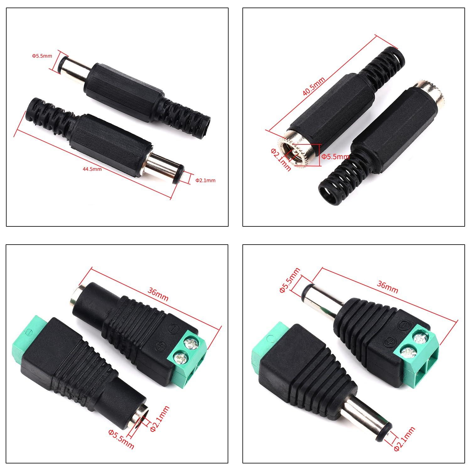 Kidisoii Kidisoii DC Power Jack Connector Assorted Kit, 5.5x2.1mm DC Power Supply Jack Socket Male Female Panel Mount Connector with Waterproof Cap & Hex Nut DC022B DC022D DC099 DC022 DC025 (DC-Cap-Kit)