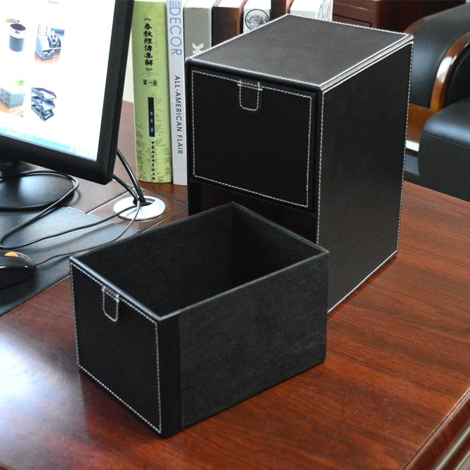 DCFV Creative Leather CD Storage Box, Two Drawer-Style DVD Disc Finishing Cabinets, High-end Desktop Storage Box for Storing and Organizing Media Frame