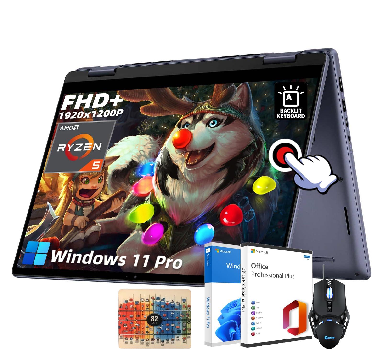 Dell Dell Inspiron 7445 Business Laptop - 14" FHD+ 2-in-1 Touchscreen, AMD Ryzen 5 8640HS, 16GB DDR5 RAM, 512GB SSD, Backlit KB, Dolby Atmos, Office Lifetime License, Win 11 Pr