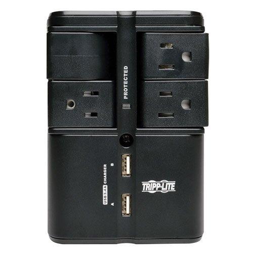 Tripp Lite Tripp Lite 4 Rotatable Outlet Surge Protector Power Strip, Wall Tap, 2 USB Charging Ports, Black, $25,000 Insurance (SK40RUSBB)