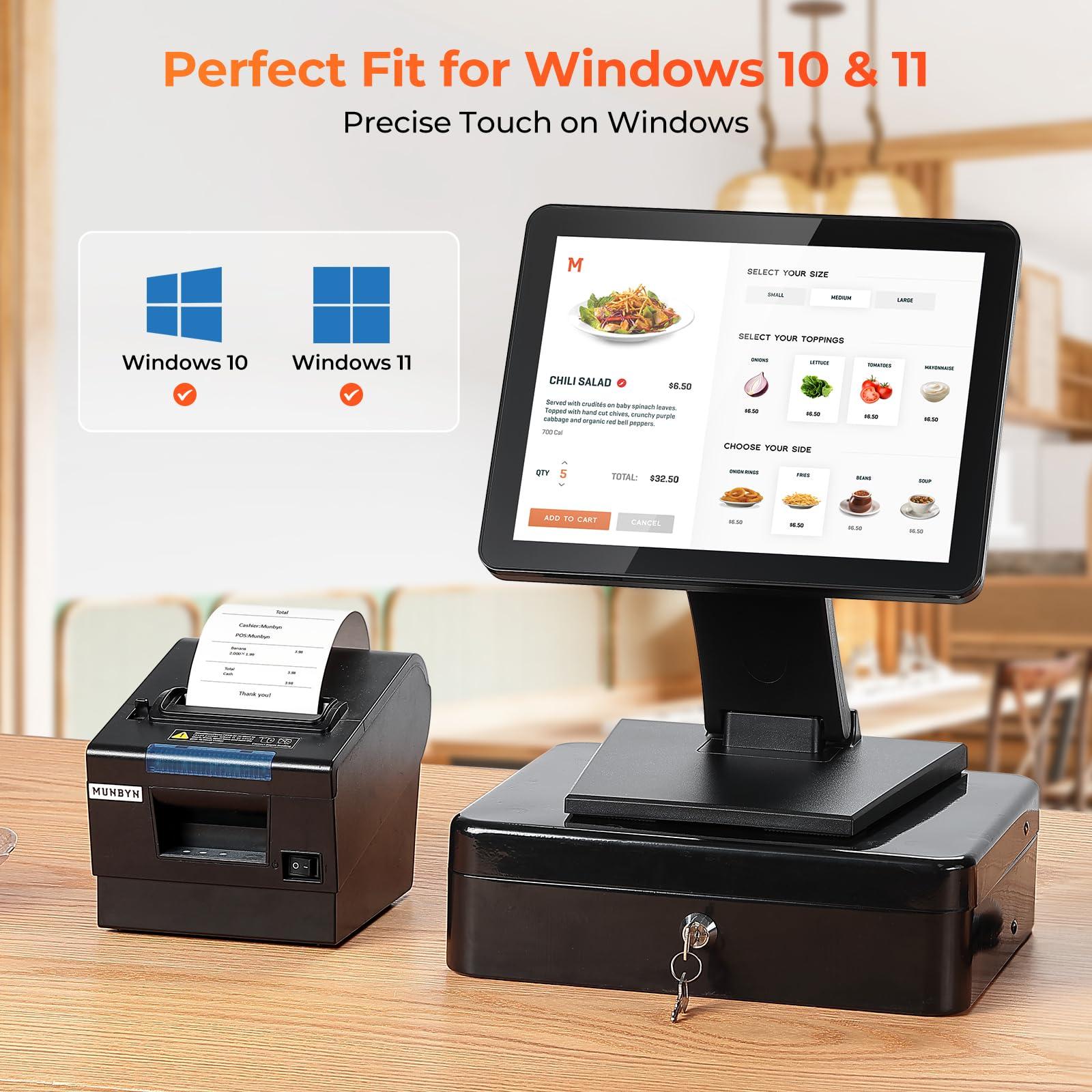 MUNBYN MUNBYN 12-inch POS Touchscreen Monitor, LED POS Monitor, HDMI/VGA Capacitive Screen Display, Foldable Stand POS Touch Screen Monitor for Retail, Restaurant, Bar, Small Business, No Driver Required