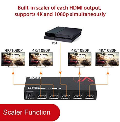 v AV Access 4K@60Hz/1080p@120Hz HDMI 2.0 Splitter 1 in 4 Out, Auto Downscaler with HDR10 &3D, 18Gbps Zero Latency, AV Access Gaming Splitter, Duplicate/Mirror Screens, HDCP 2.2, for Xbox PS5