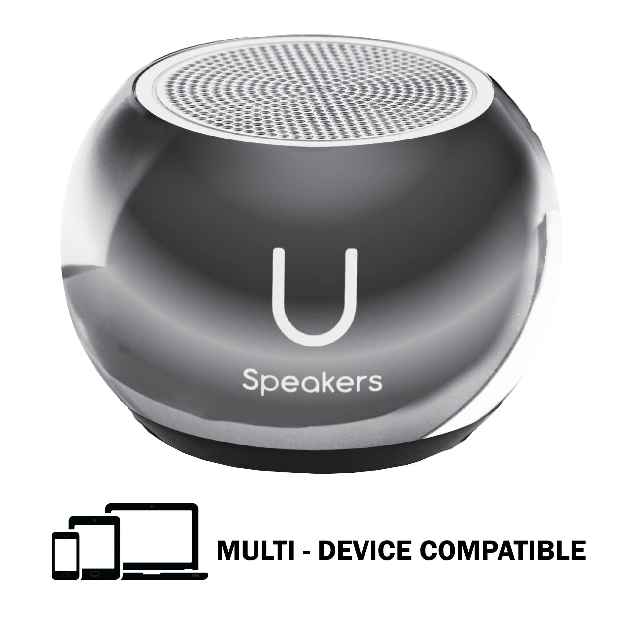 Fashionit Fashionit U Speakers Mini Bluetooth Computer Speaker 2-Pack Bundle with Matching Speaker, Built-in Mic & Selfie Remote Control, for Workspace, Desktop, Laptop, Mobile, Tablet, PC - Mirror Hematite