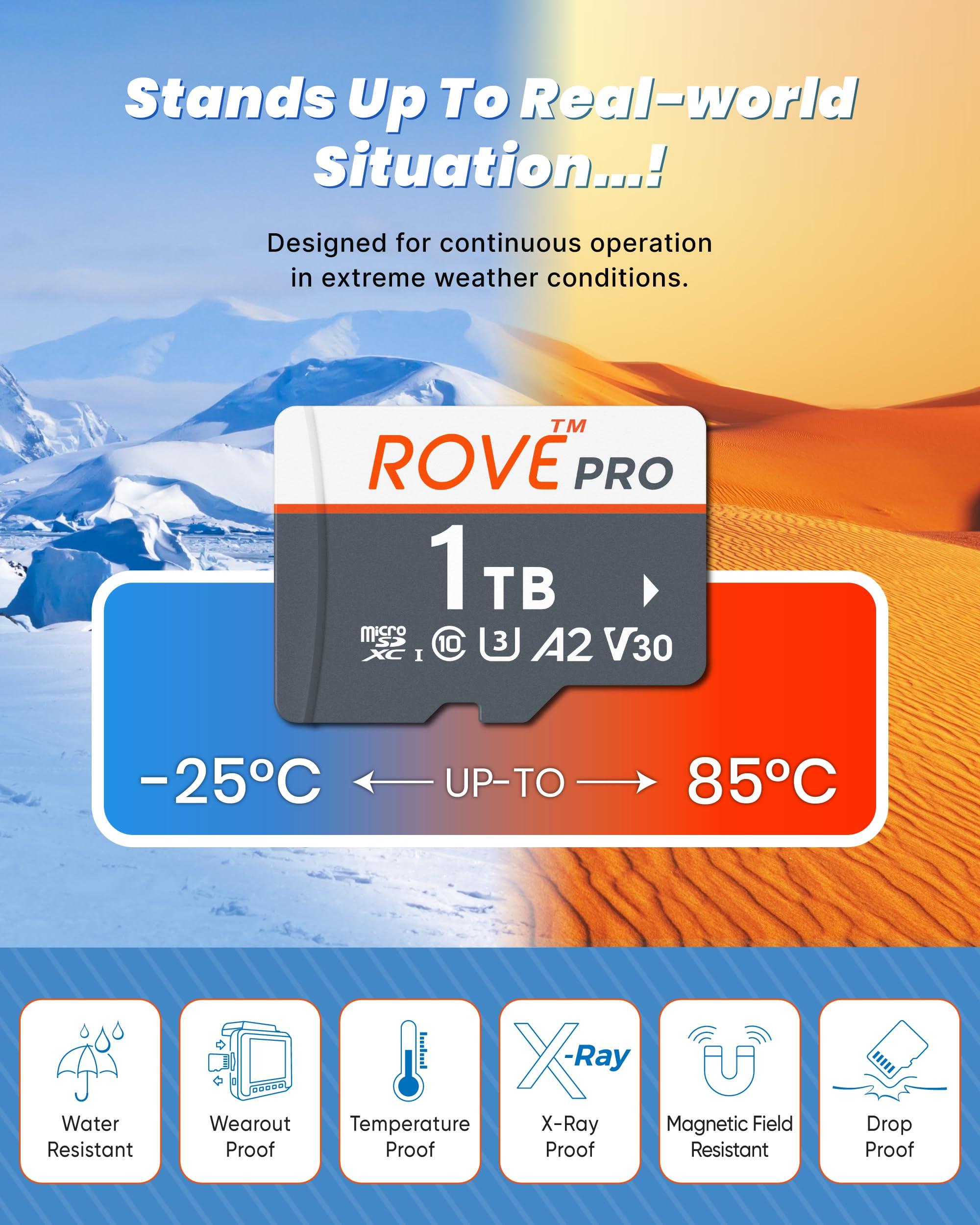ROVE ROVE PRO 1TB Micro SD Card microSDXC Memory Card with Full-Size SD Adapter 100MB/s Read Speed, C10, U3, V30, 4K, A2 for R2-4K Dual Dash Cam, Android Smart Phones, Tablets, Games