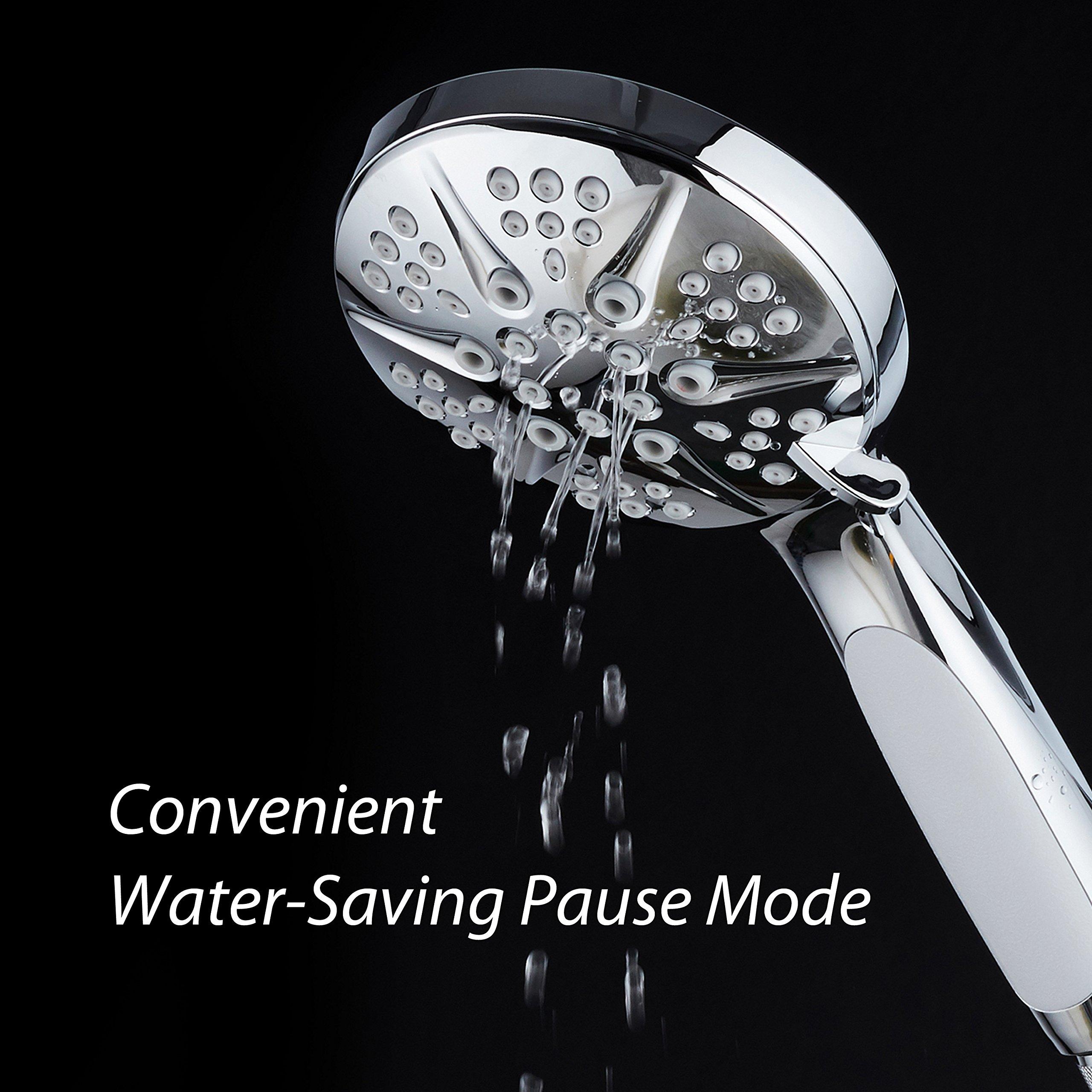 Hotel Spa NOTILUS Giant High-Pressure 6-setting Luxury Rain/Handheld Shower Head - Anti-Slip Grip, Metal Fittings, Anti-Clog Jets, Heavy-Duty Stainless Steel Hose - All-Chrome Finish