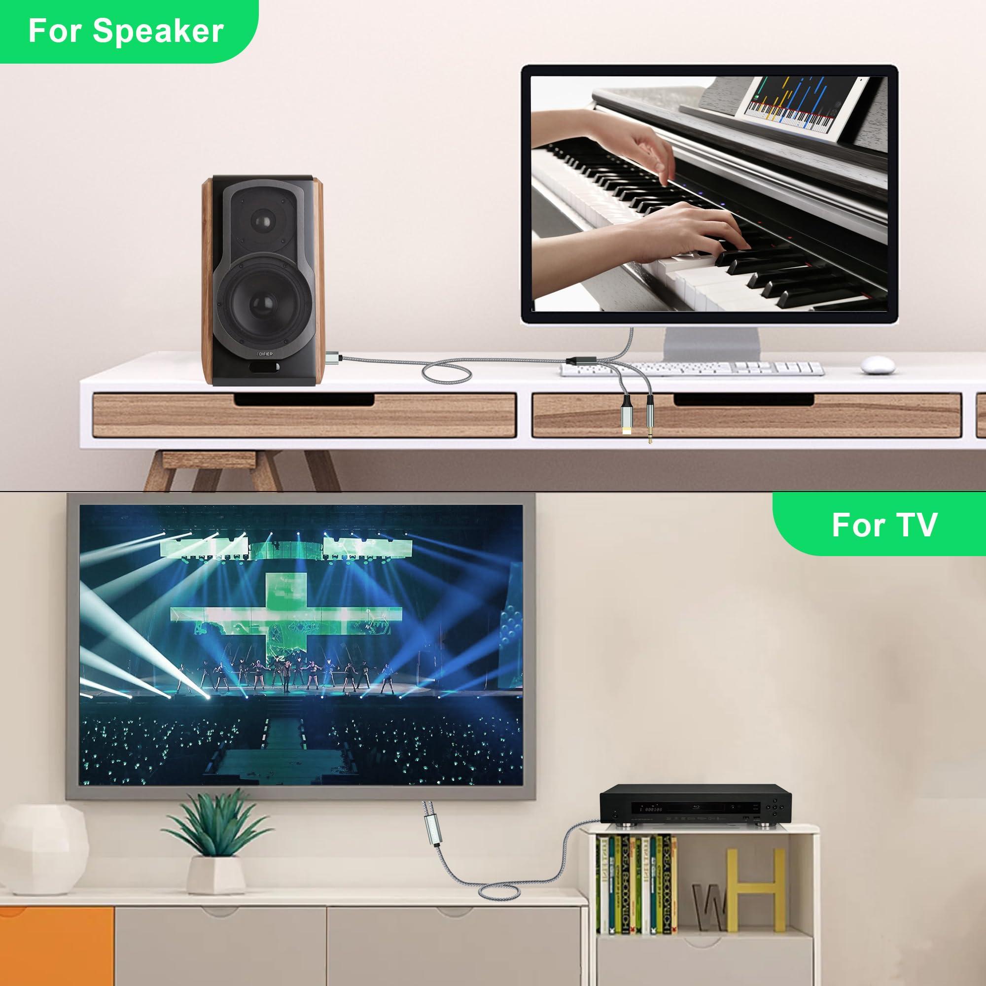 Apitiong Lightning to RCA Cable Audio Aux Adapter2.3M,RCA to 3.5mm CableUSB C to 2 RCA Audio Cable (3 in 1 Audio Cable) for Power Amplifier, Car, Home Theater, Speaker and More(Lightning Compatible)