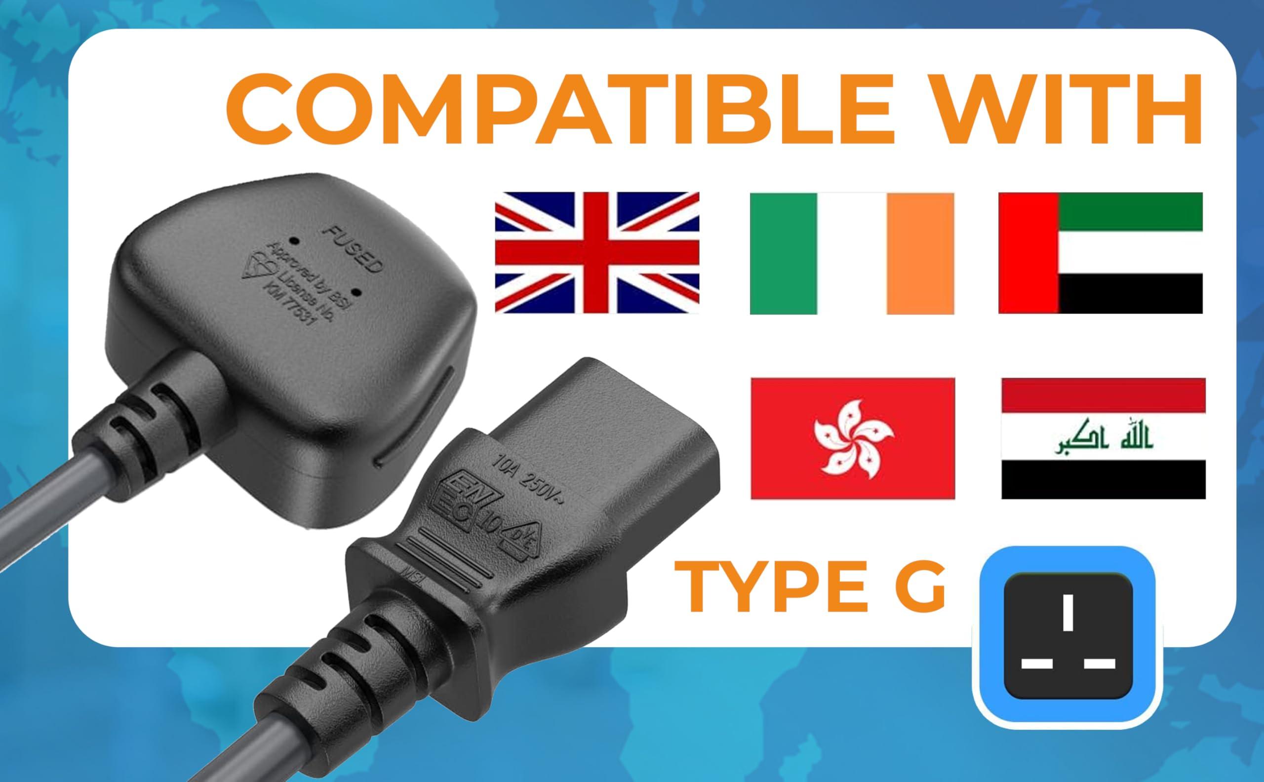 Cable Leader CableLeader 10ft IEC320 C13 to BS1363 England UK Power Cord with Fuse 18AWG 13A/250V, Heavy-Duty for PCs, Monitors, Scanners, Printers, Britain 3 Prong Type G Plug, Black