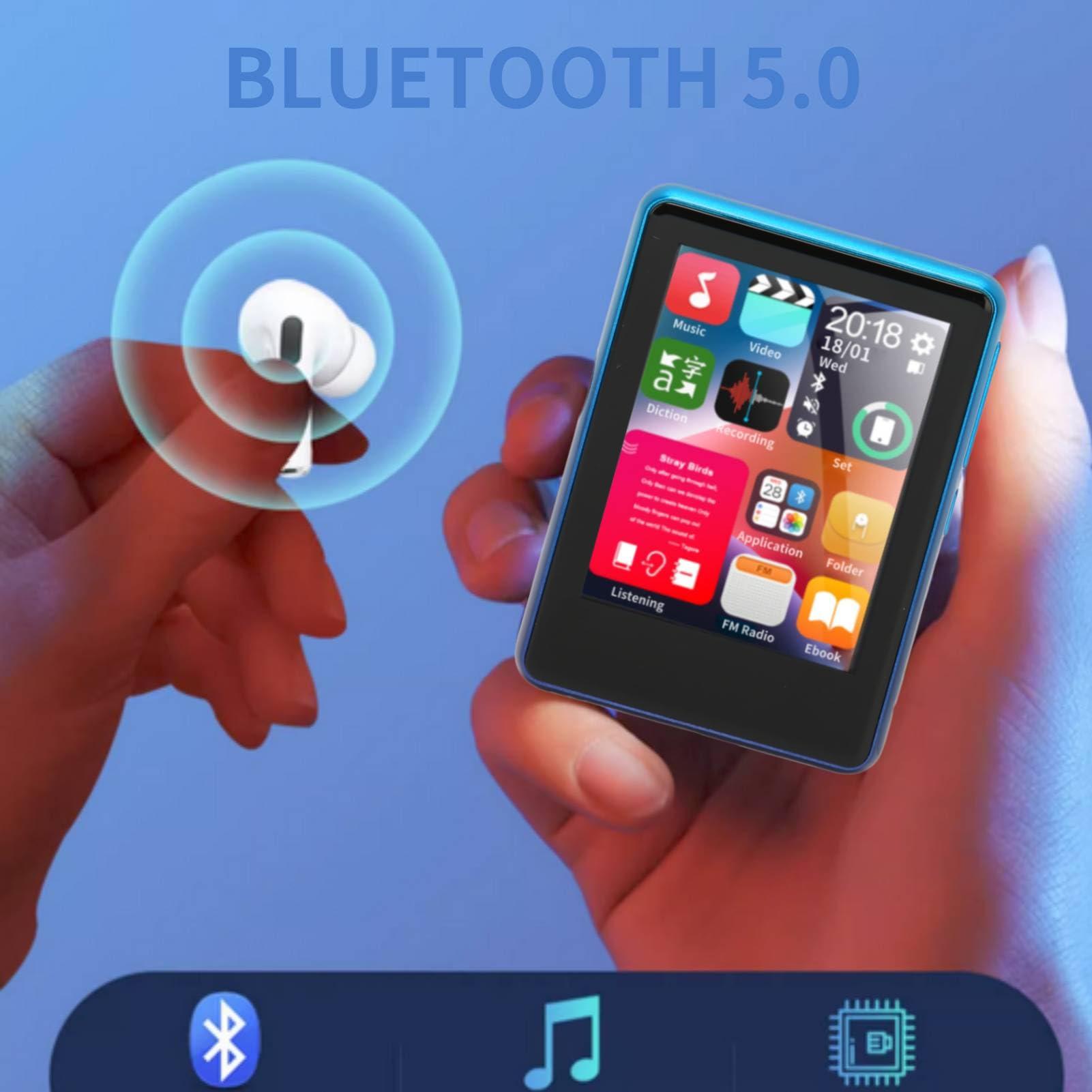 GOWENIC 256GB MP3 Player with Bluetooth, 2.4inch Full Touch Screen Music Player with Headphone, Built in 4GB Memory, HD Noise Reduction, Support FM Radio, MP3 & MP4 Players (Blue)