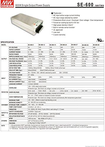 MEAN WELL Mean Well Original SE-600-15 Single Output Power Supply 15V 40A 600W
